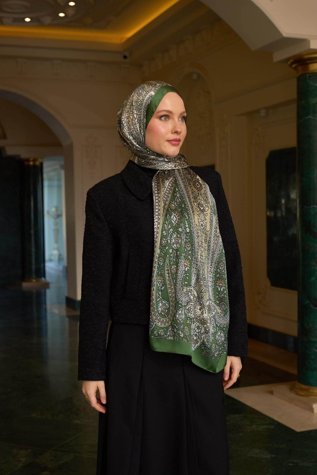 Haki Yeşil Hint Vual Şal - 5009-13