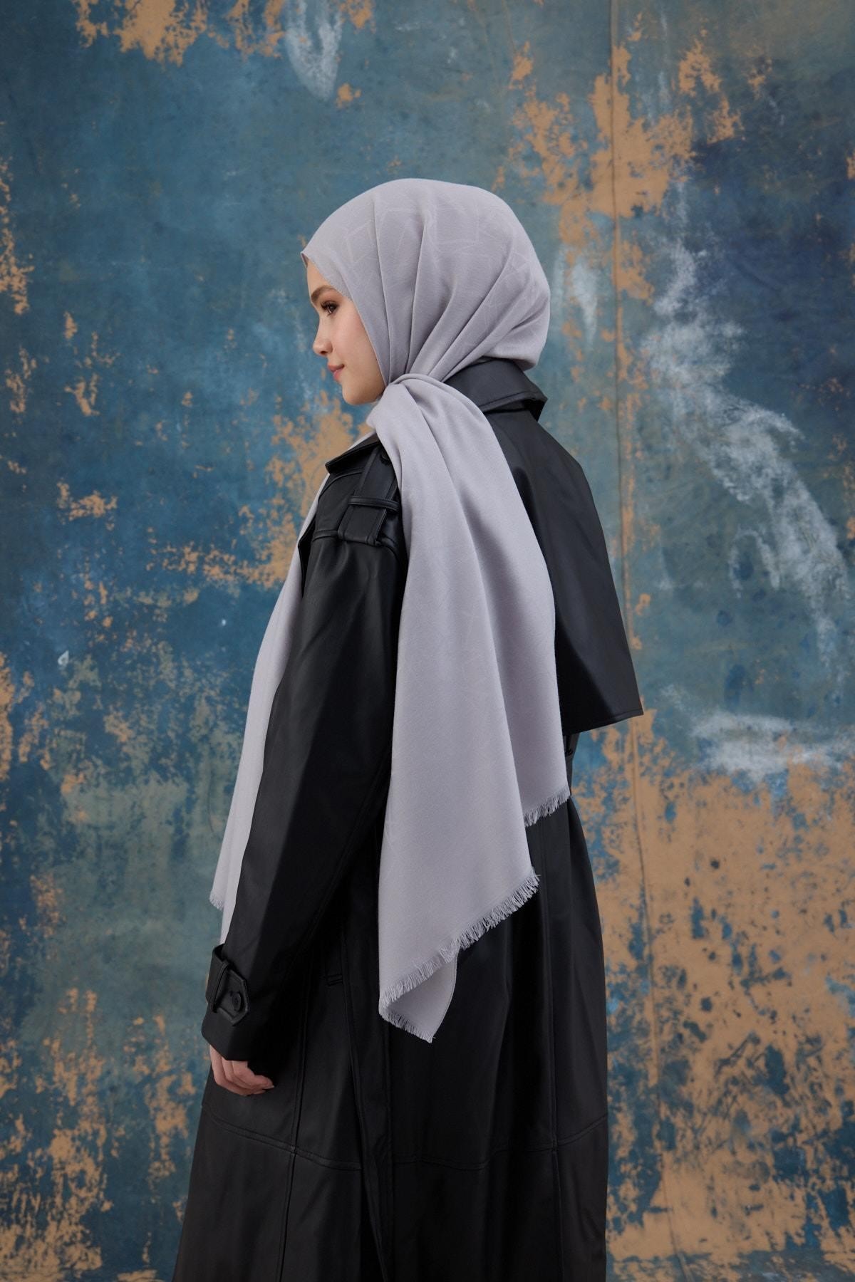 Kare Desen Pamuk Jakar Şal Gri 8012-09