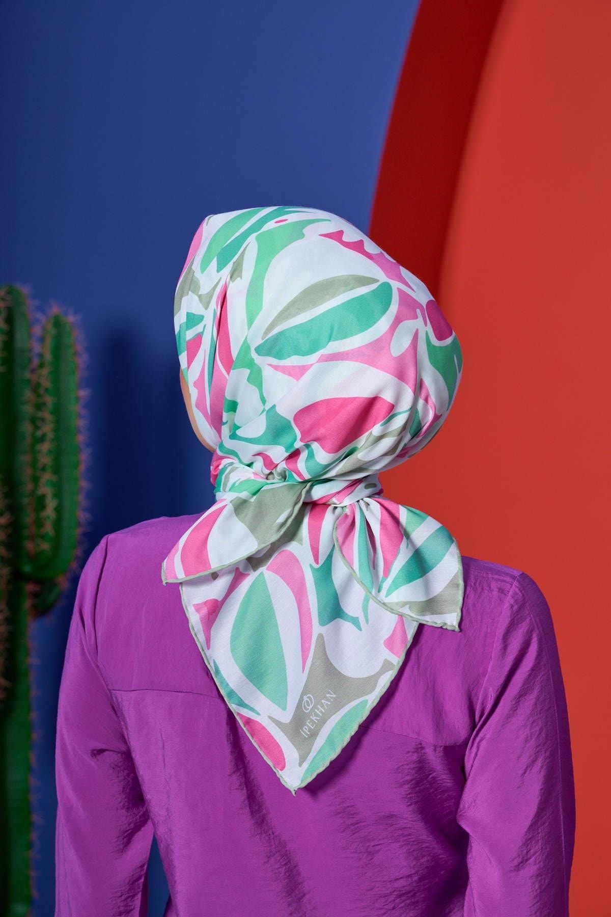 Marrakech Koleksiyon Soft Eşarp Pembe Yosun Yeşili 1206-07