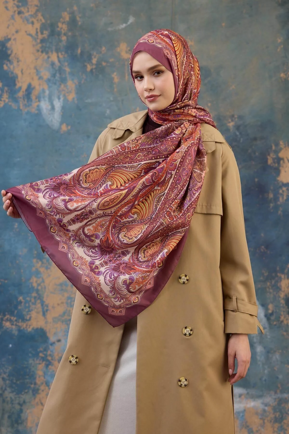 Şal Desen Vual Şal Gül Kurusu Vual İpek Şal - 9801-21