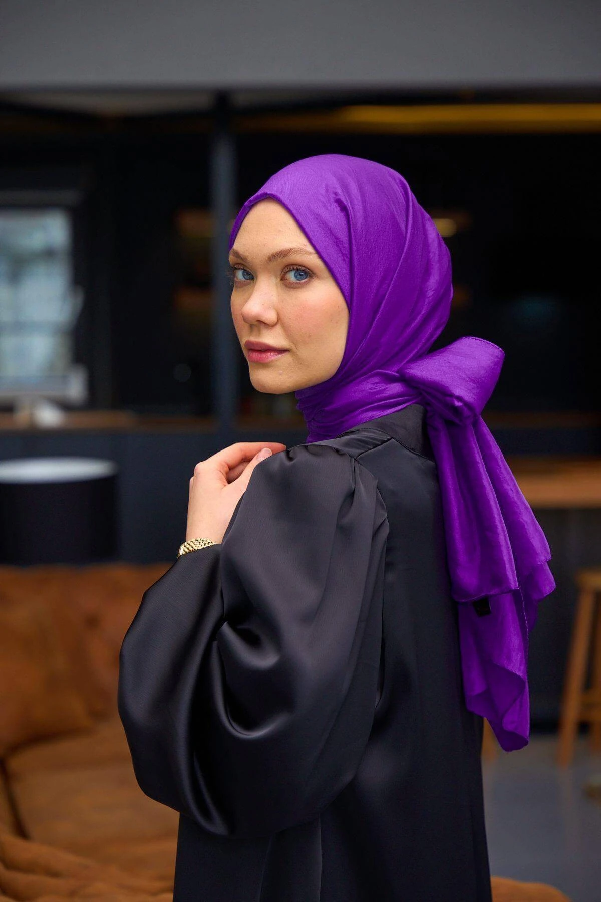 Düz Desen Vual Şal Menekşe Vual İpek Şal - 9800-17