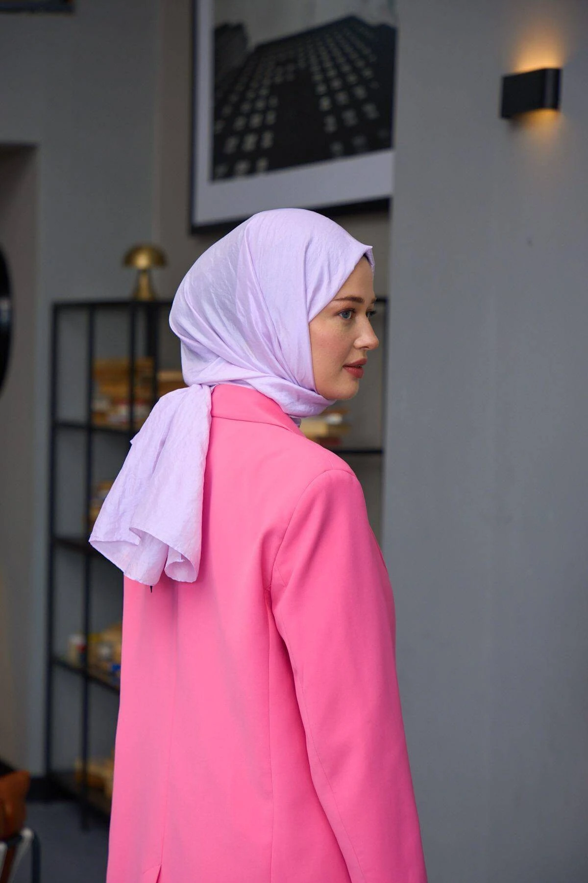 Düz Desen Vual Şal Lila Vual İpek Şal - 9800-25