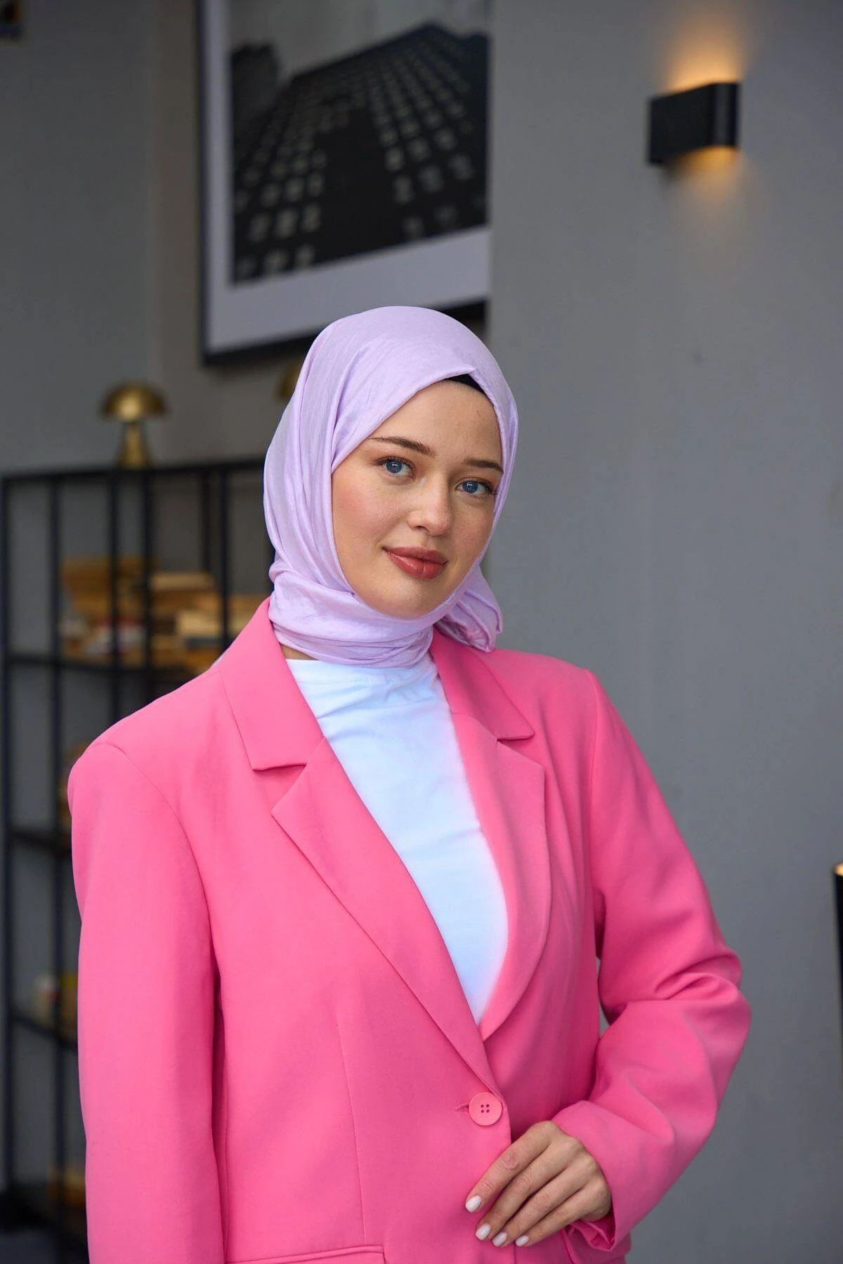 Düz Desen Vual Şal Lila Vual İpek Şal - 9800-25