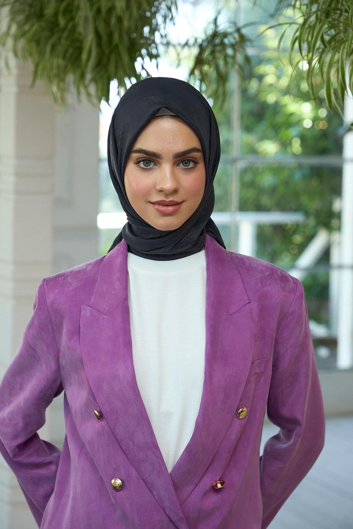 Düz Desen Vual Eşarp Antrasit Vual İpek Eşarp - 10100-13