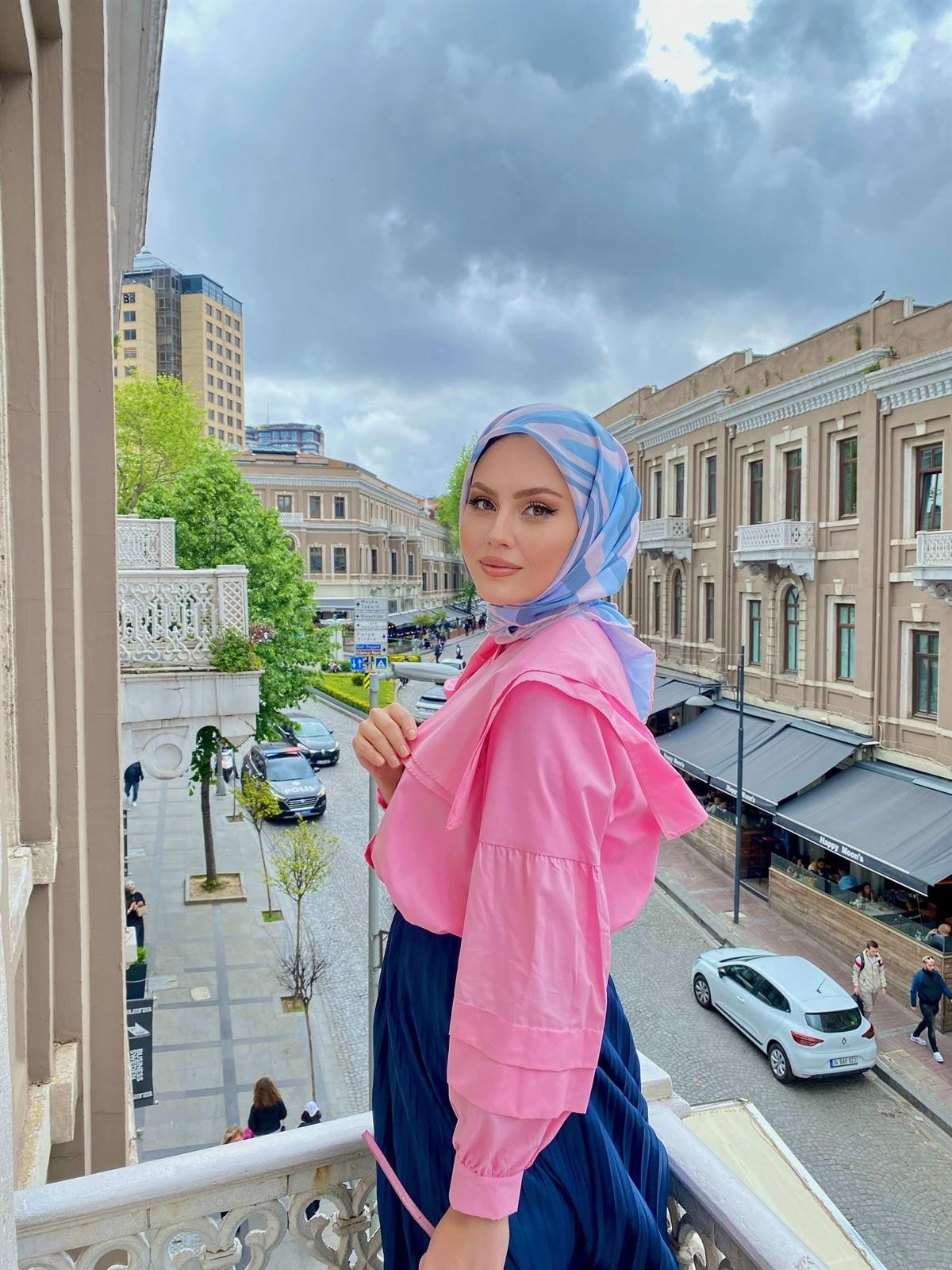 Hilal Uslu Tercihi Twist Mavi Pamuk Eşarp