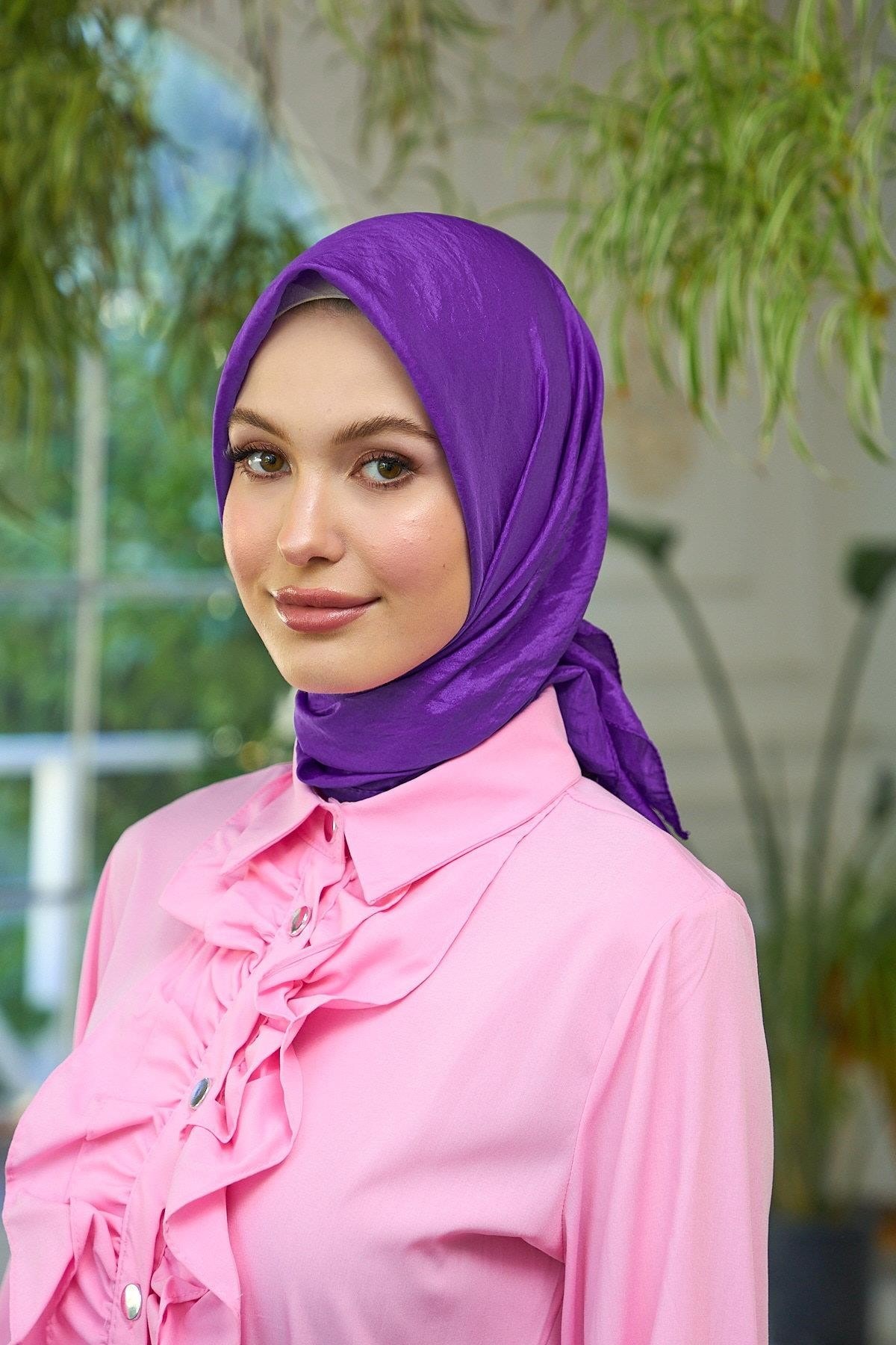 Düz Desen Vual Eşarp Mor Vual İpek Eşarp - 10100-01