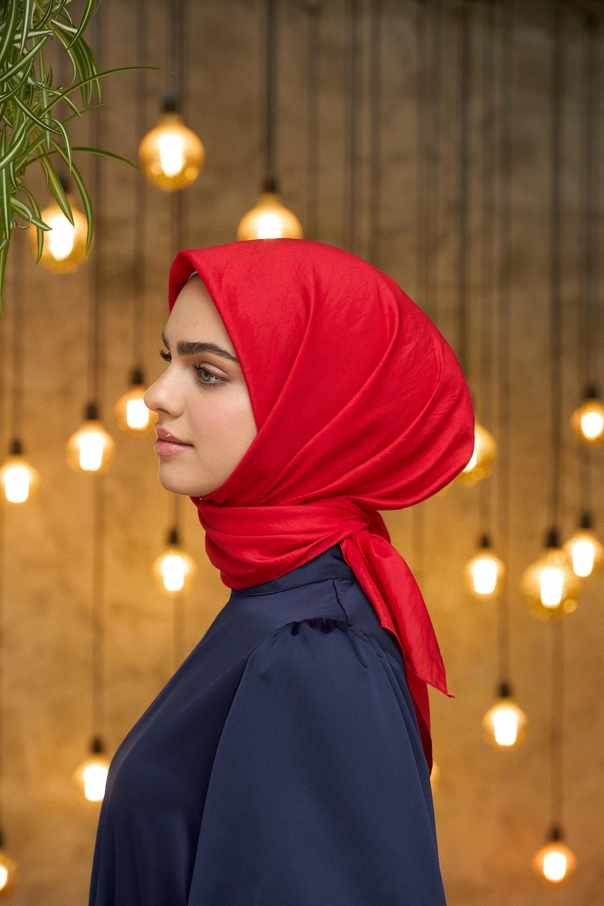 Düz Desen Vual Eşarp Kırmızı Vual İpek Eşarp - 10100-27