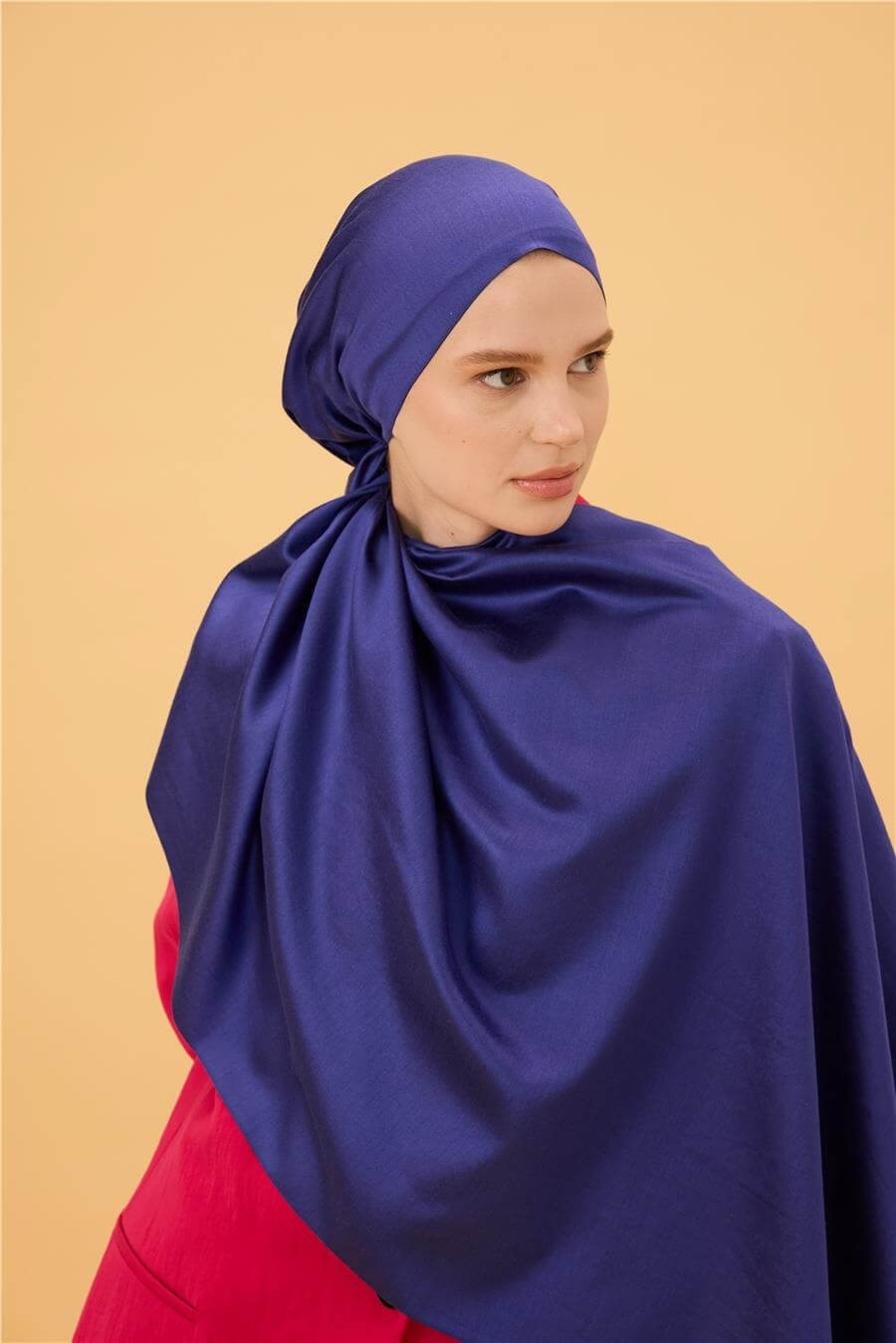 Lacivert Siyah Düz Çift Taraflı İpek Şal Modeli