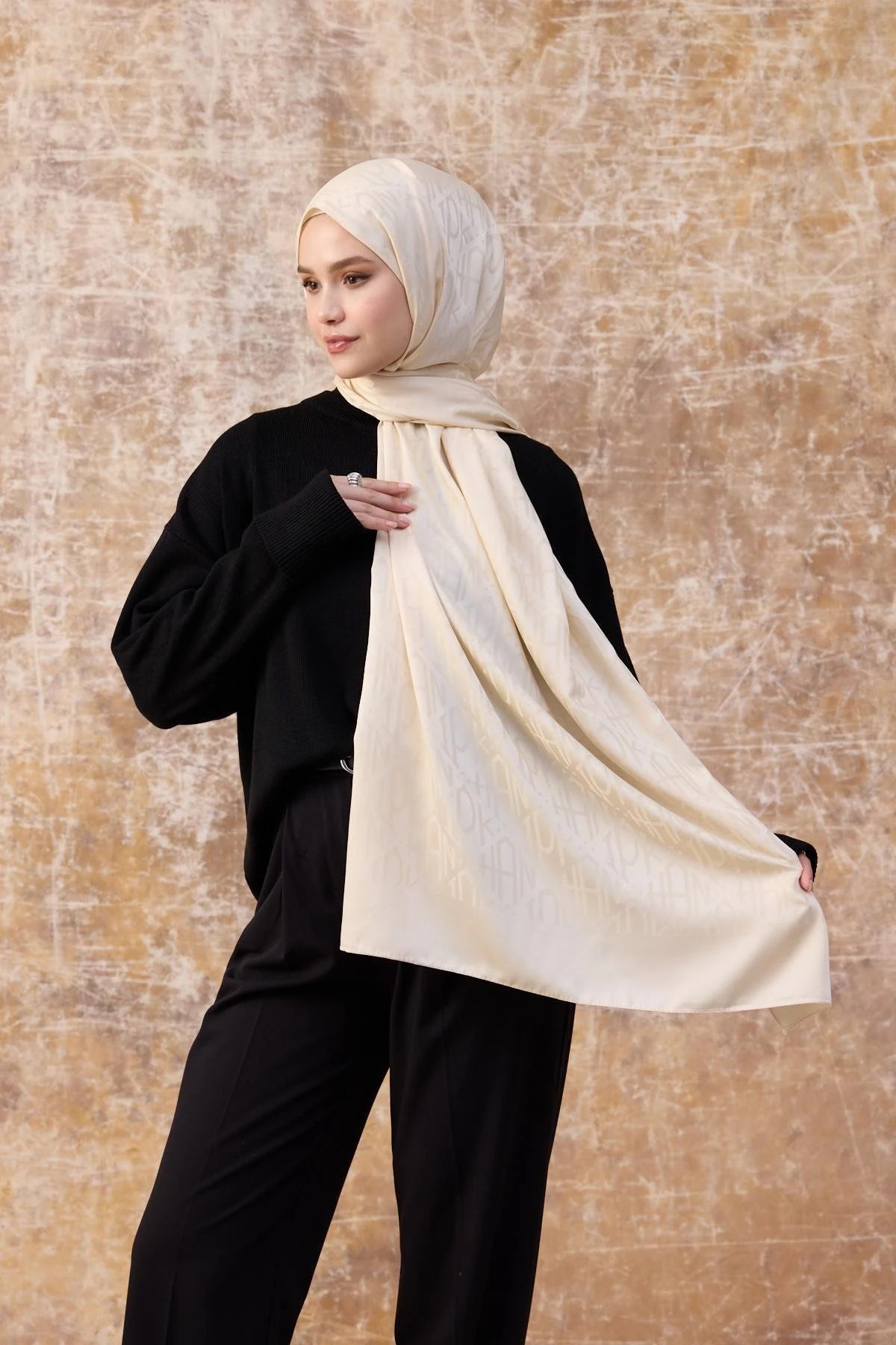 Fall Winter İpeksi Jakar Şal Bej 9020-26