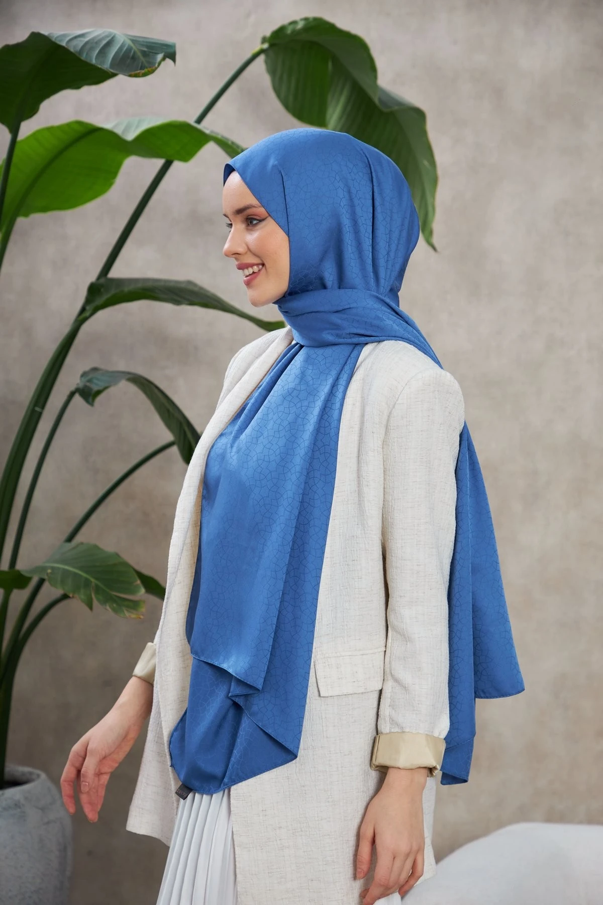 Alesa Desen İpeksi Jakar Şal Mavi 9003-20