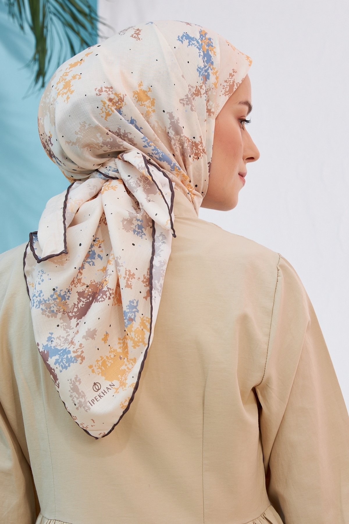 Ebru Sütlü Kahve Pamuk Viskon Eşarp
