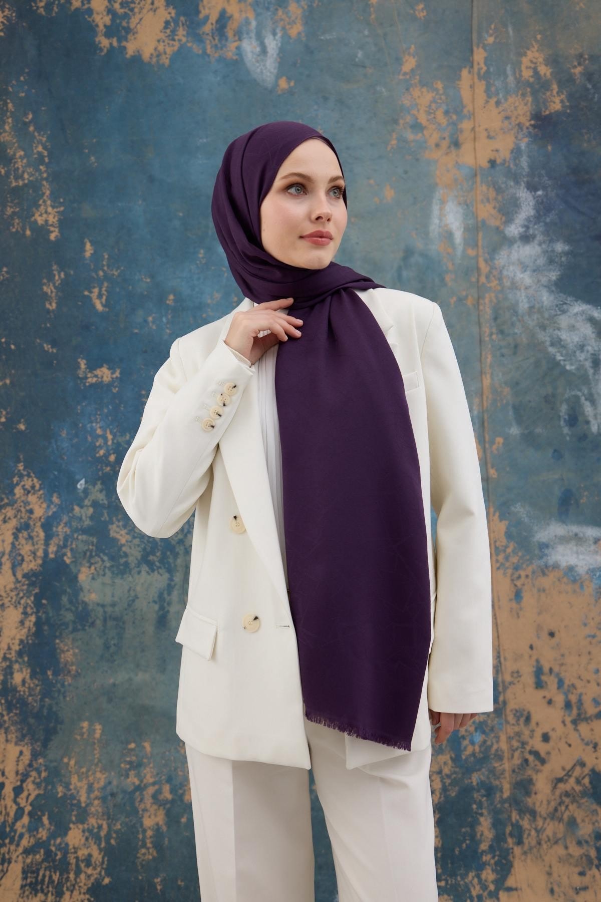 Kare Desen Pamuk Jakar Şal Mor 8012-13