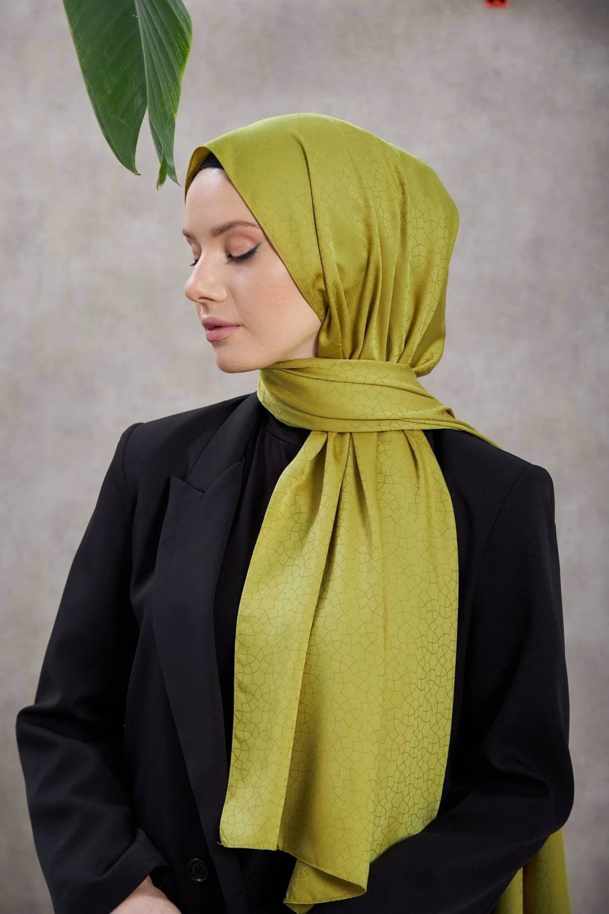 Alesa Desen İpeksi Jakar Şal Yağ Yeşili 9003-05