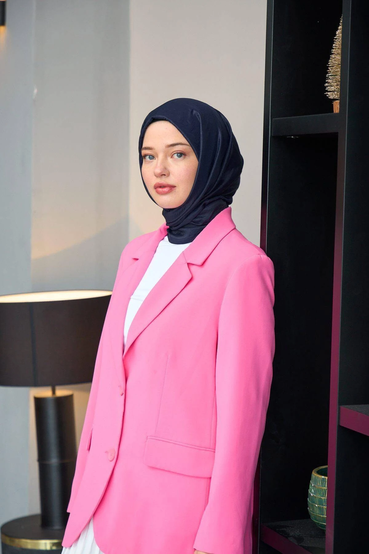 Düz Desen Vual Şal Lacivert Vual İpek Şal - 9800-27