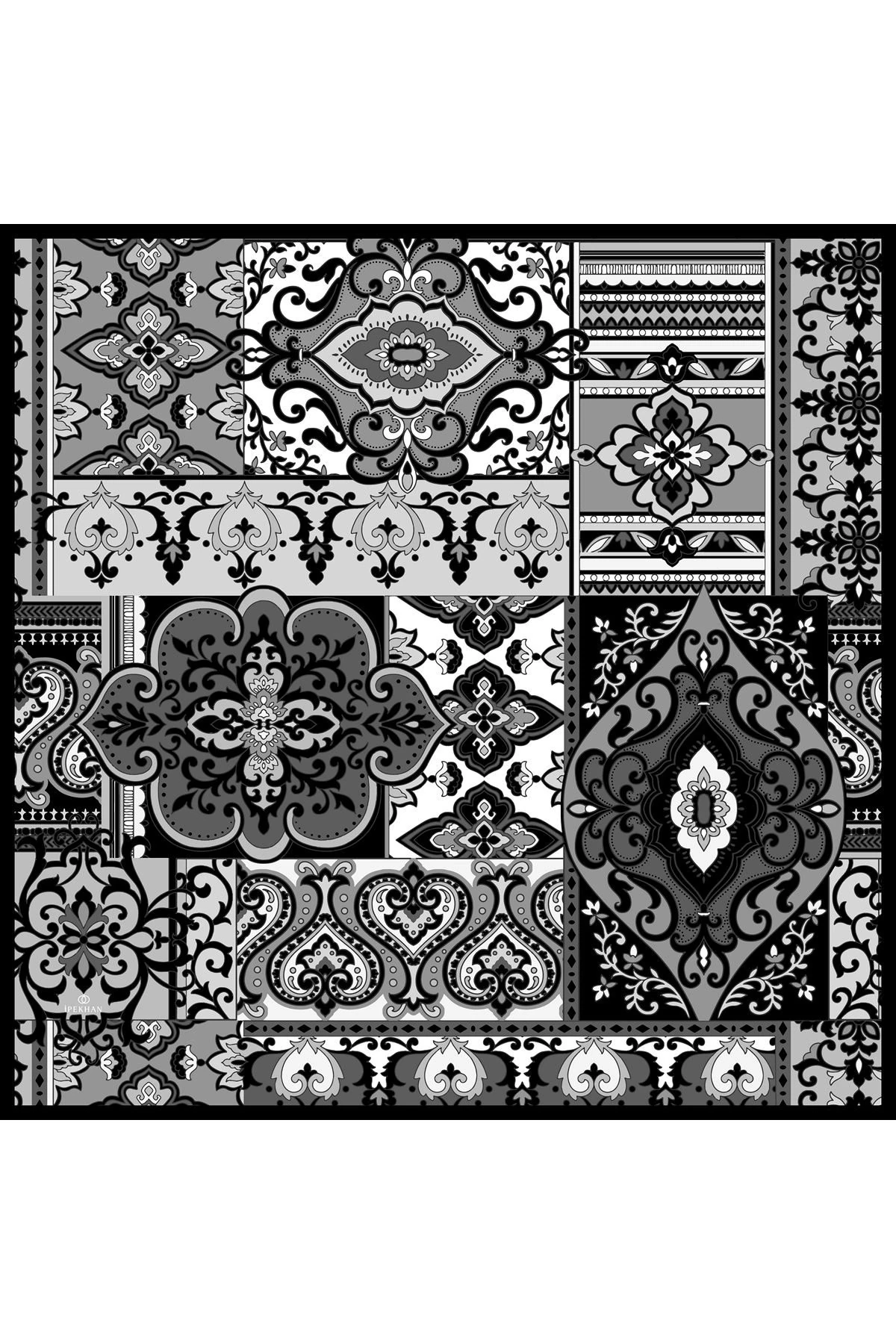 Mozaik Siyah Pamuk Viskon Eşarp