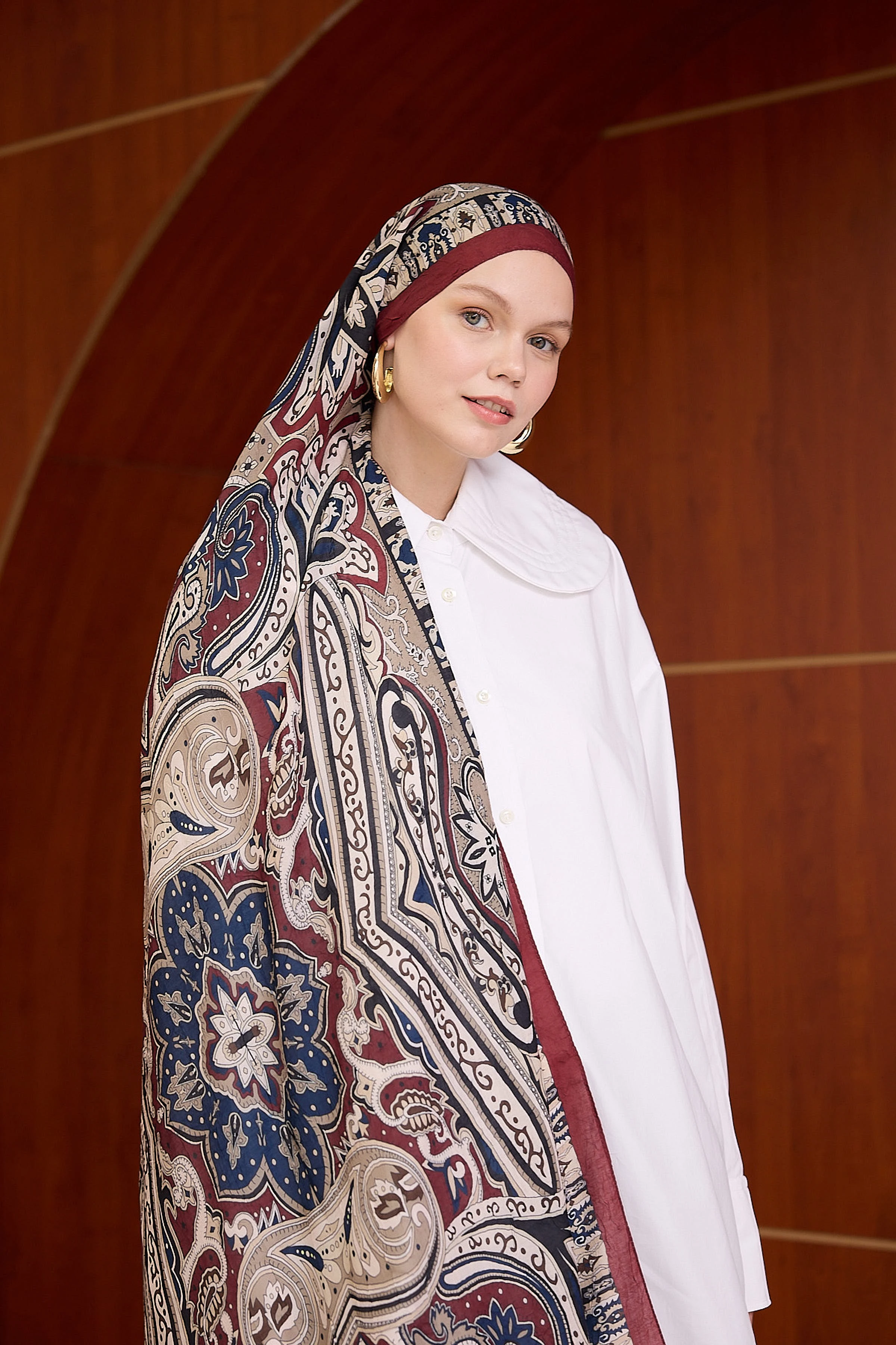 Bambu Kraş Şal 7002 - Bordo Krem