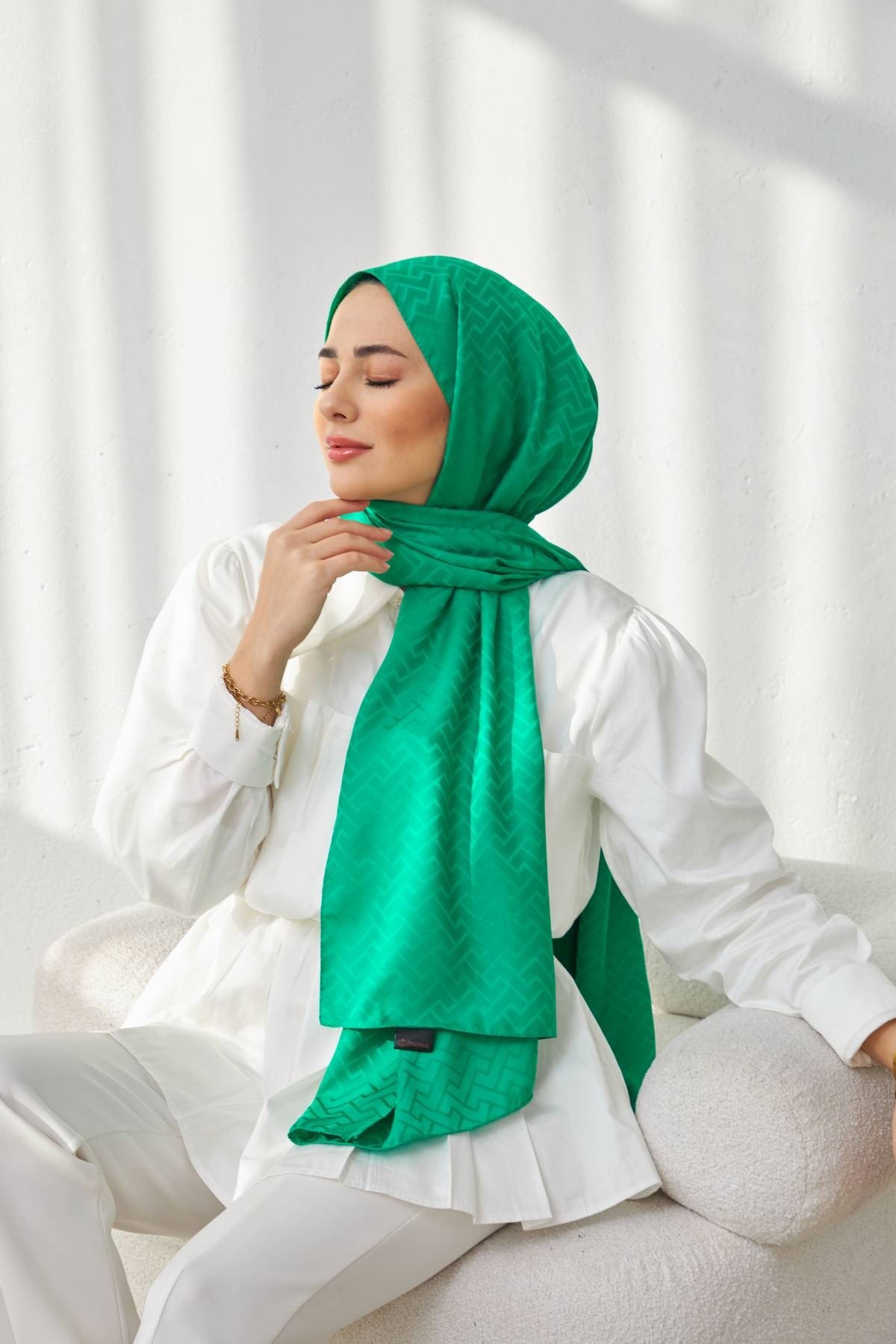 Lego Desen İpeksi Jakar Şal Benetton Yeşil 9004-03