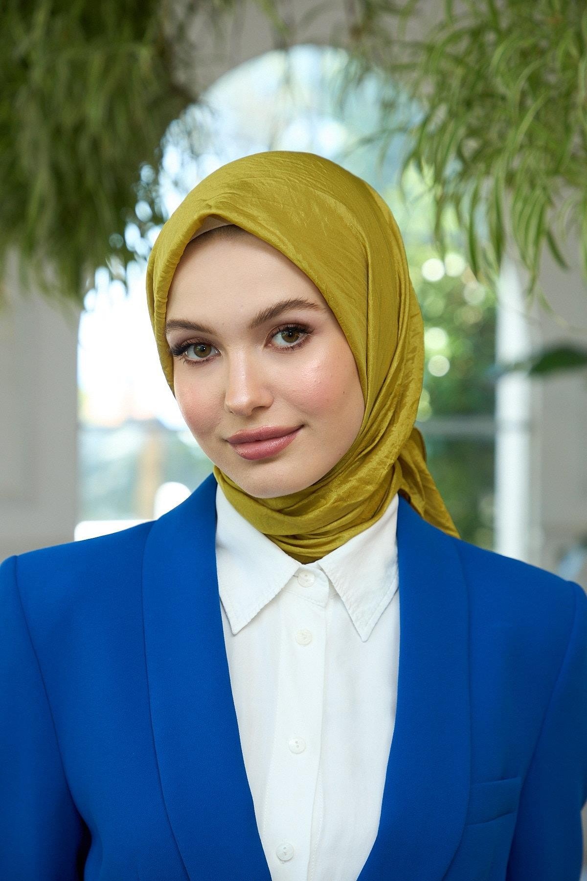 Düz Desen Vual Eşarp Yağ Yeşili Vual İpek Eşarp - 10100-12