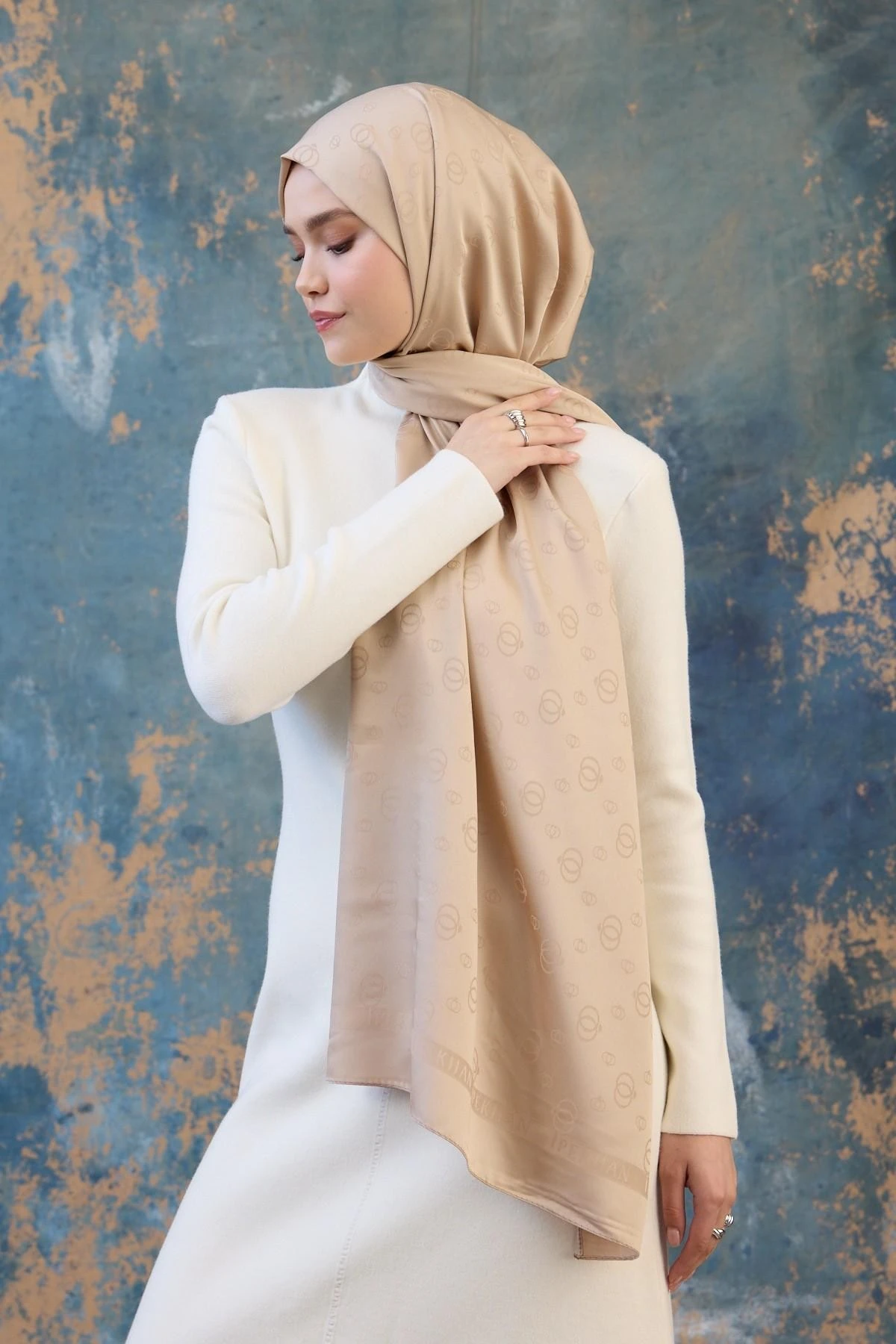 Fall Winter İpeksi Jakar Şal Vizon 9018-25