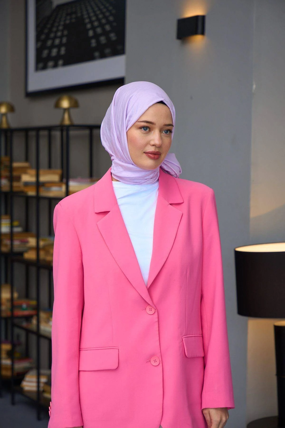 Düz Desen Vual Şal Lila Vual İpek Şal - 9800-25