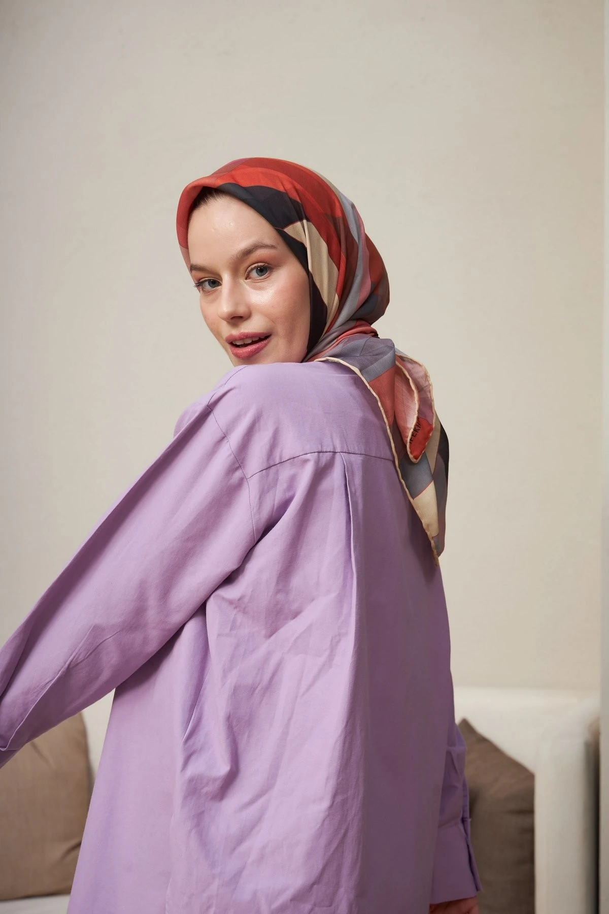 Geometrik Bakır Pamuk Viskon Eşarp