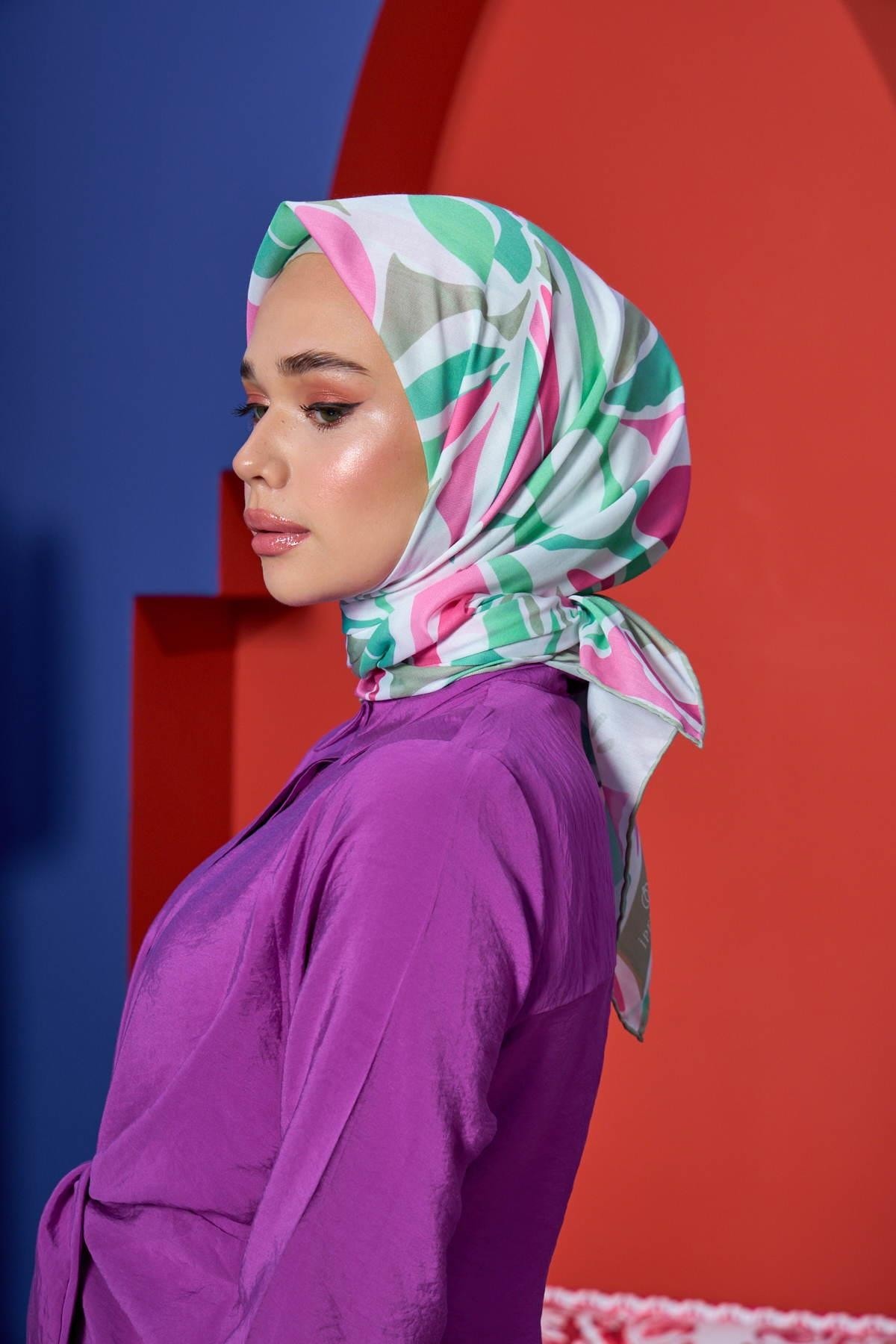 Marrakech Koleksiyon Soft Eşarp Pembe Yosun Yeşili 1206-07