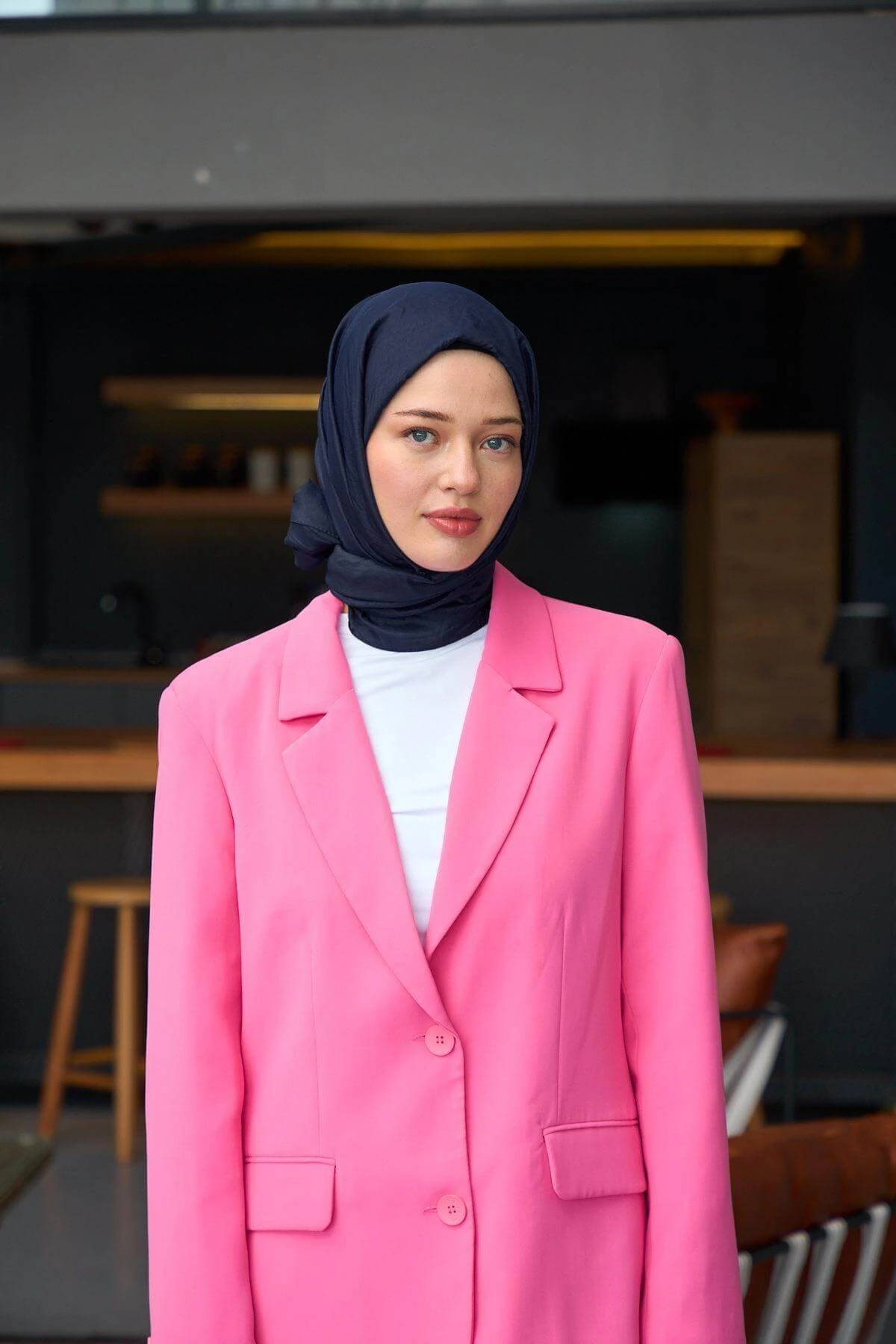 Düz Desen Vual Şal Lacivert Vual İpek Şal - 9800-27