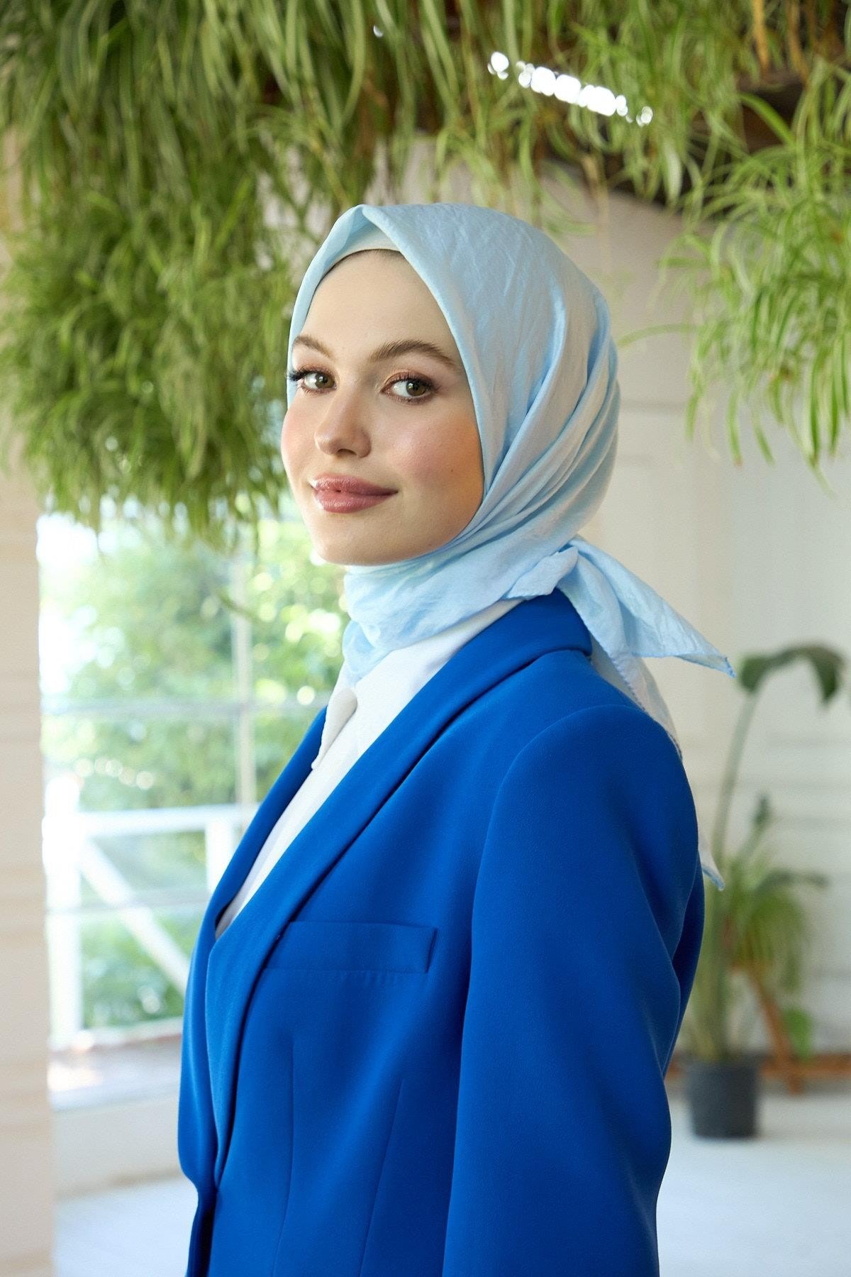 Düz Desen Vual Eşarp Buz Mavi Vual İpek Eşarp - 10100-07