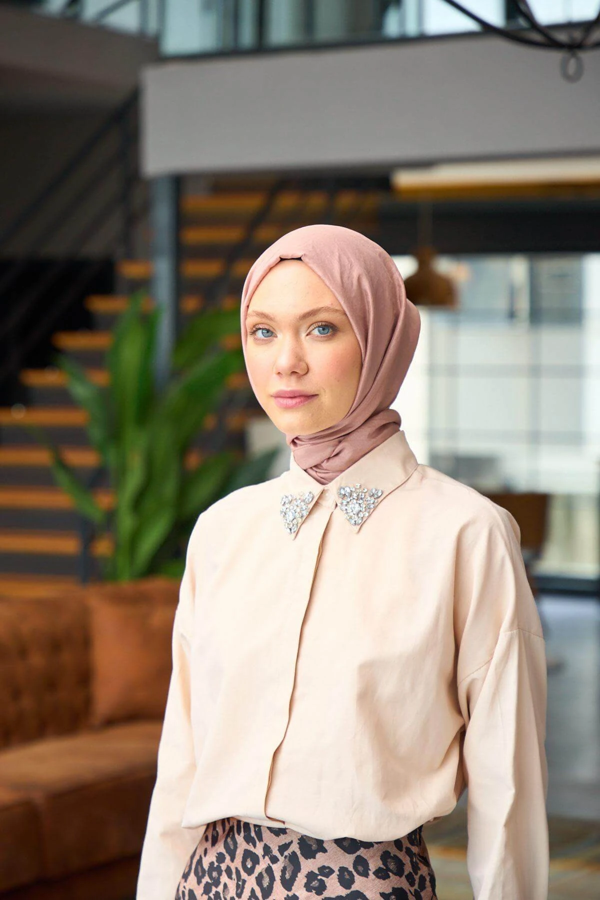 Düz Desen Vual Şal Gül Pembe Vual İpek Şal - 9800-28