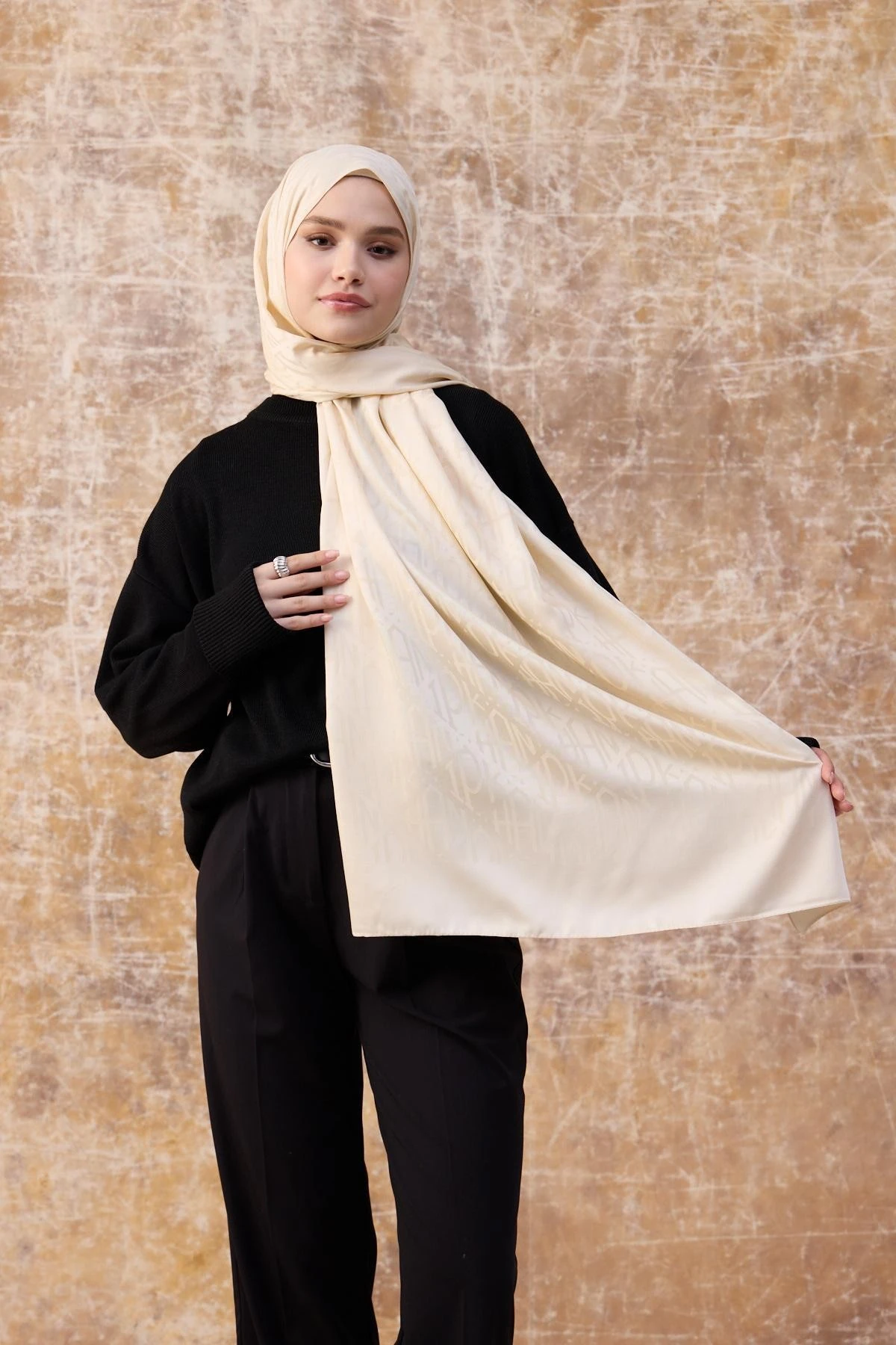 Fall Winter İpeksi Jakar Şal Bej 9020-26