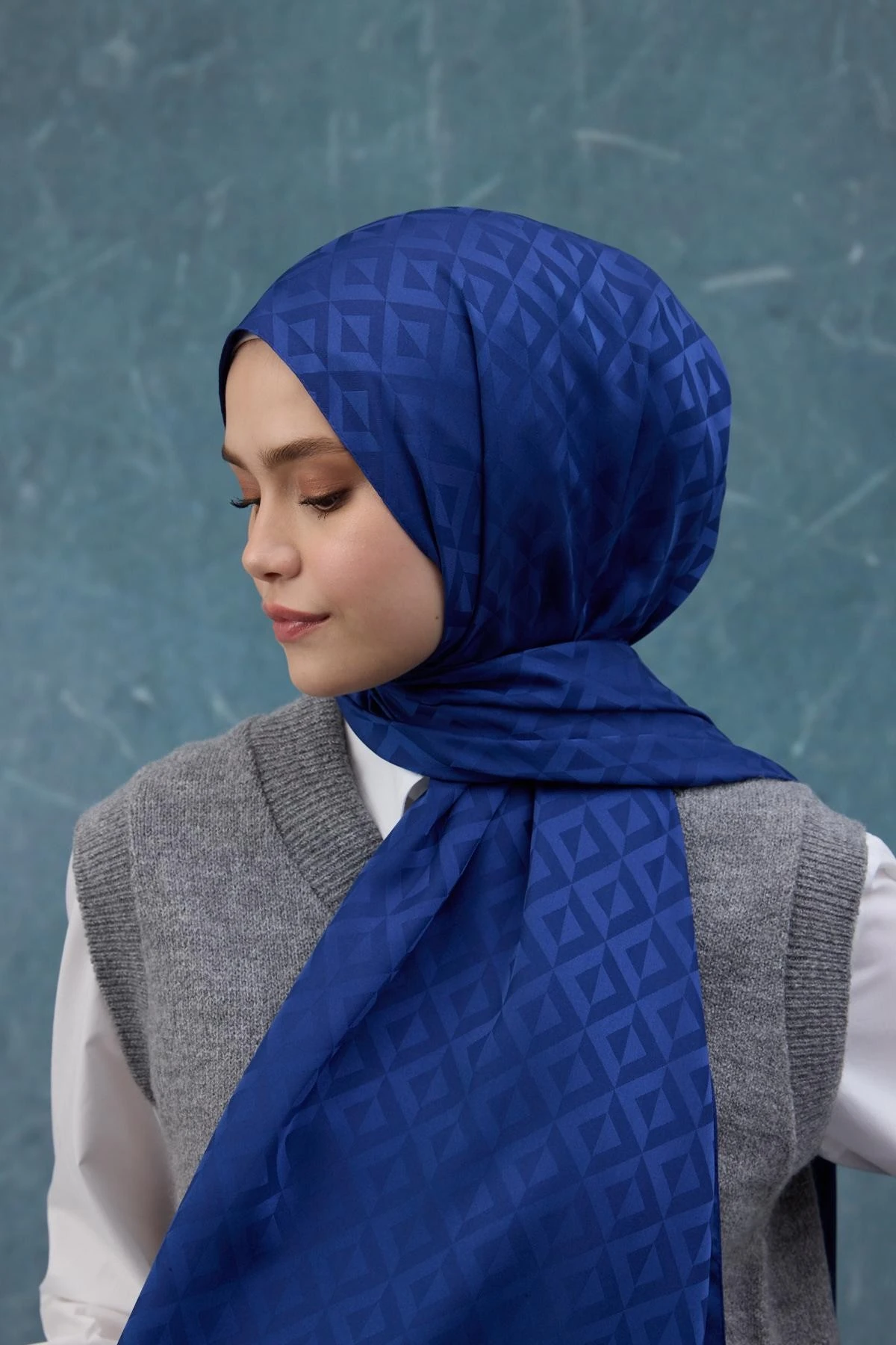 Fall Winter İpeksi Jakar Şal Gece Mavi 9019-32