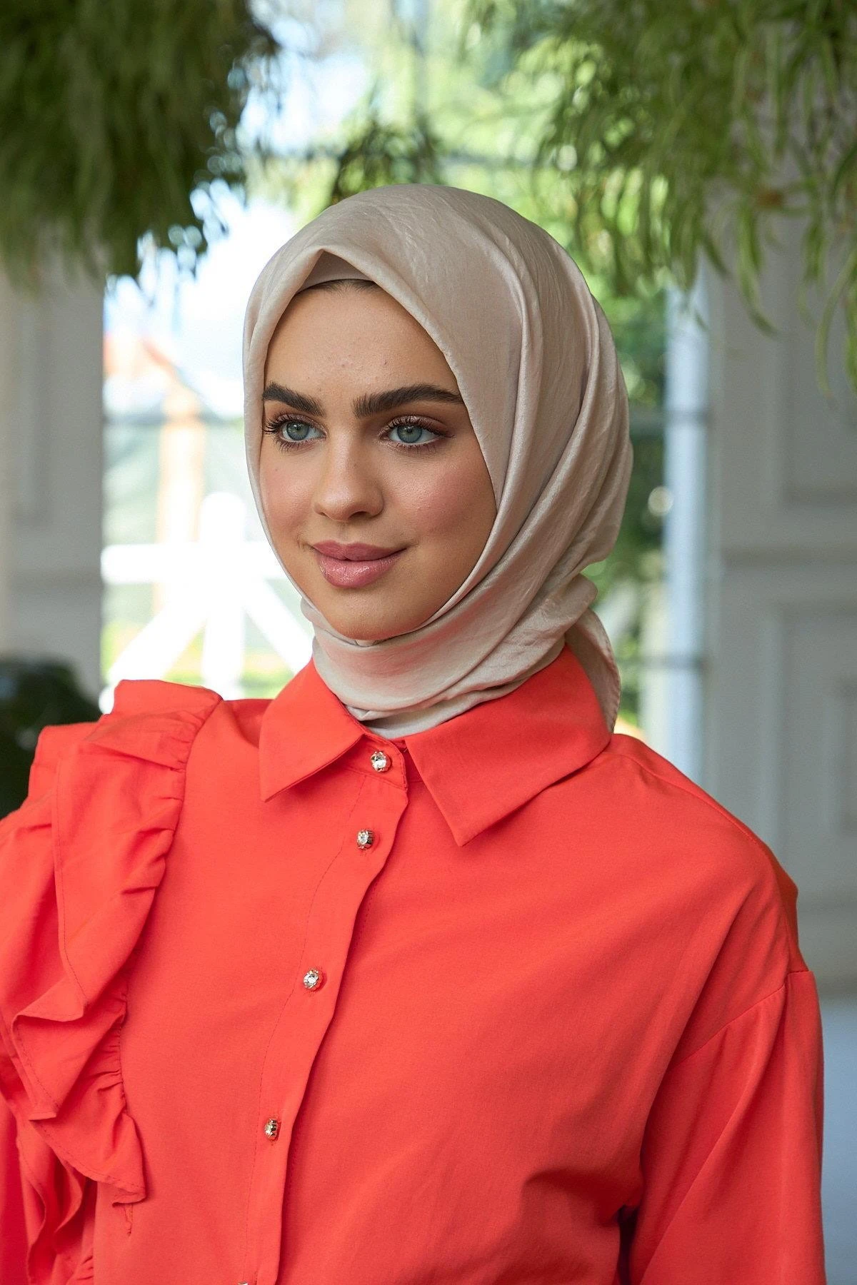 Düz Desen Vual Eşarp Bej Vual İpek Eşarp - 10100-21