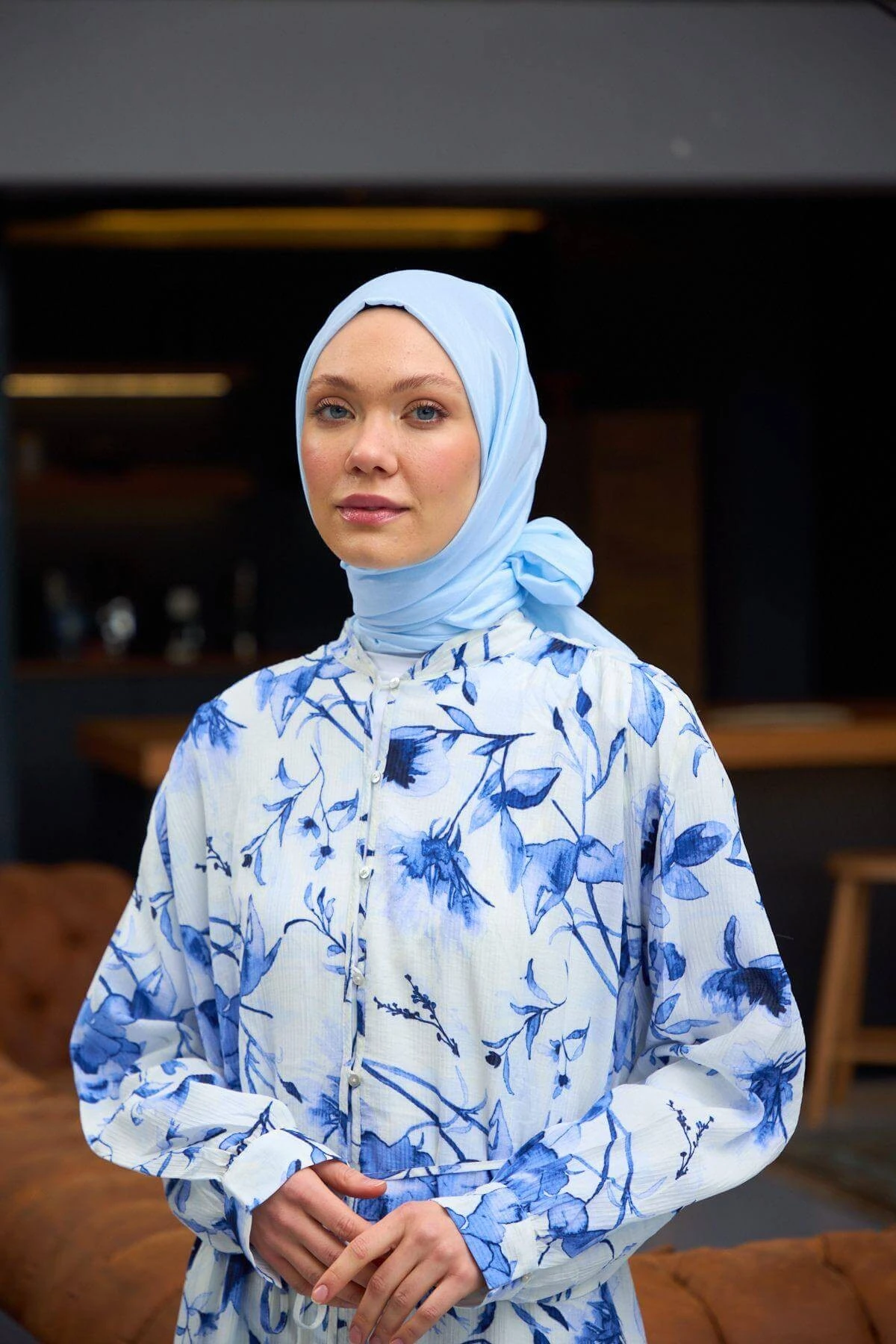 Düz Desen Vual Şal Buz Mavi Vual İpek Şal - 9800-09