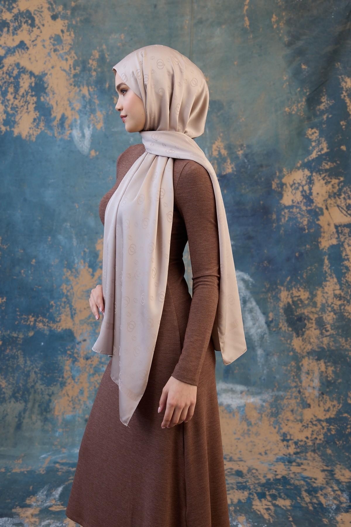 Fall Winter İpeksi Jakar Şal Açık Vizon 9018-28