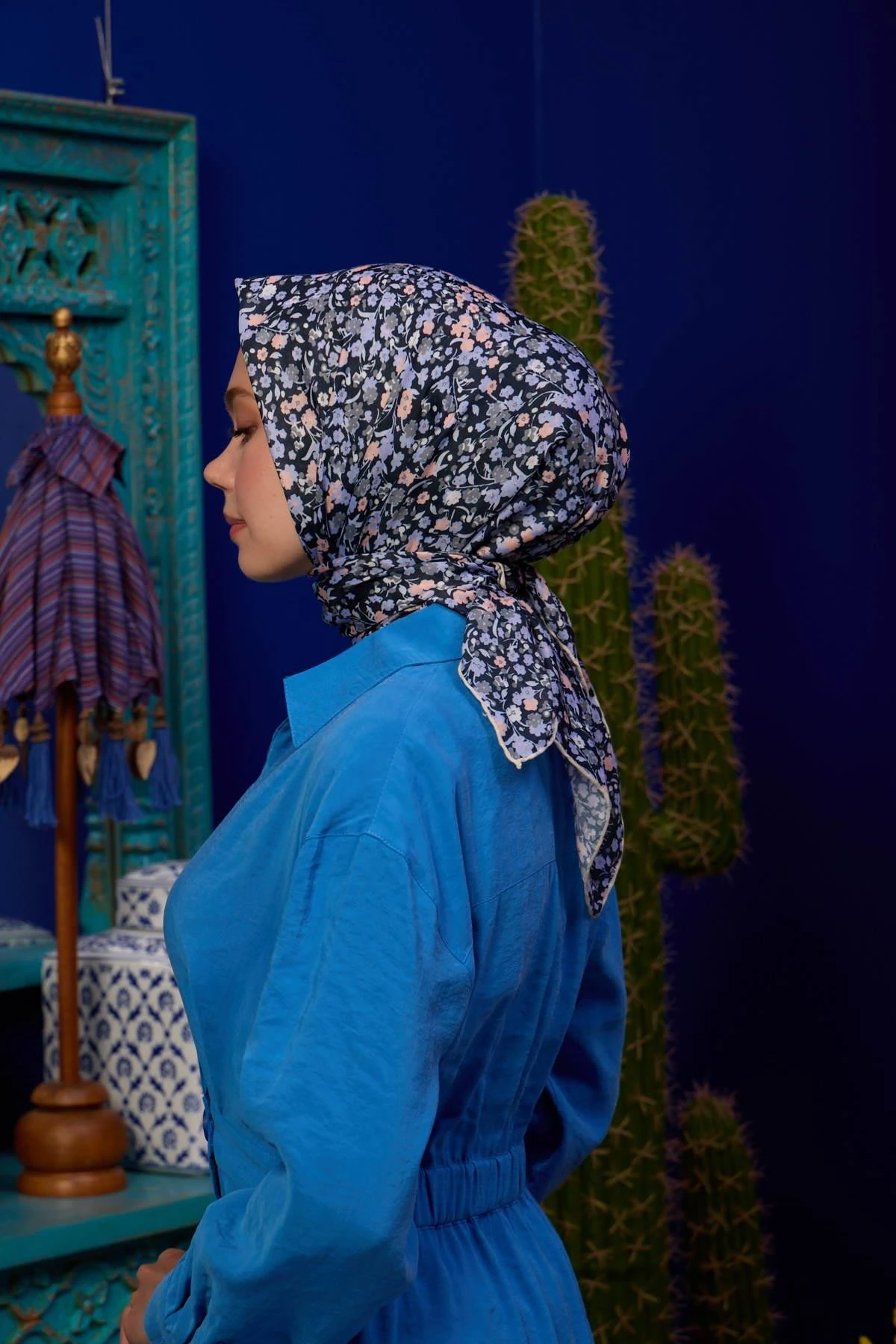 Marrakech Koleksiyon Soft Eşarp Siyah Lavanta 1193-12