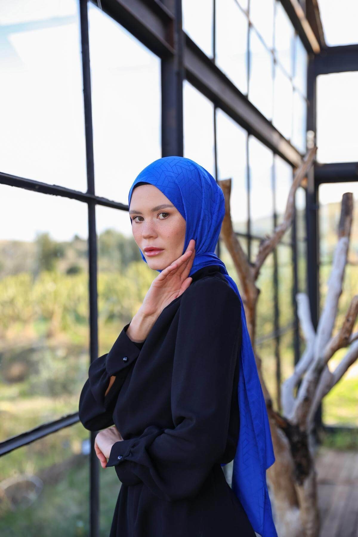 Exen Desen İpeksi Jakar Şal Parlament Mavi 9011-24