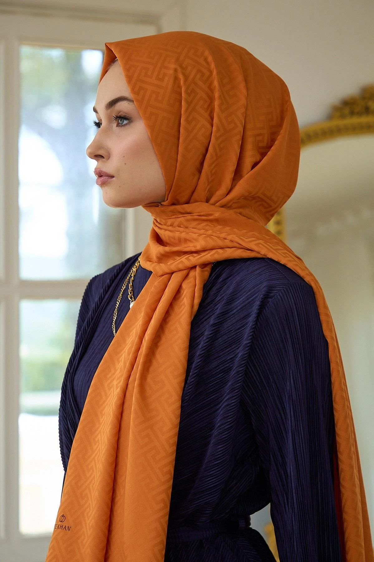 Yaz Işıltısı Koleksiyonu İpeksi Jakar Şal Turuncu 9017-26