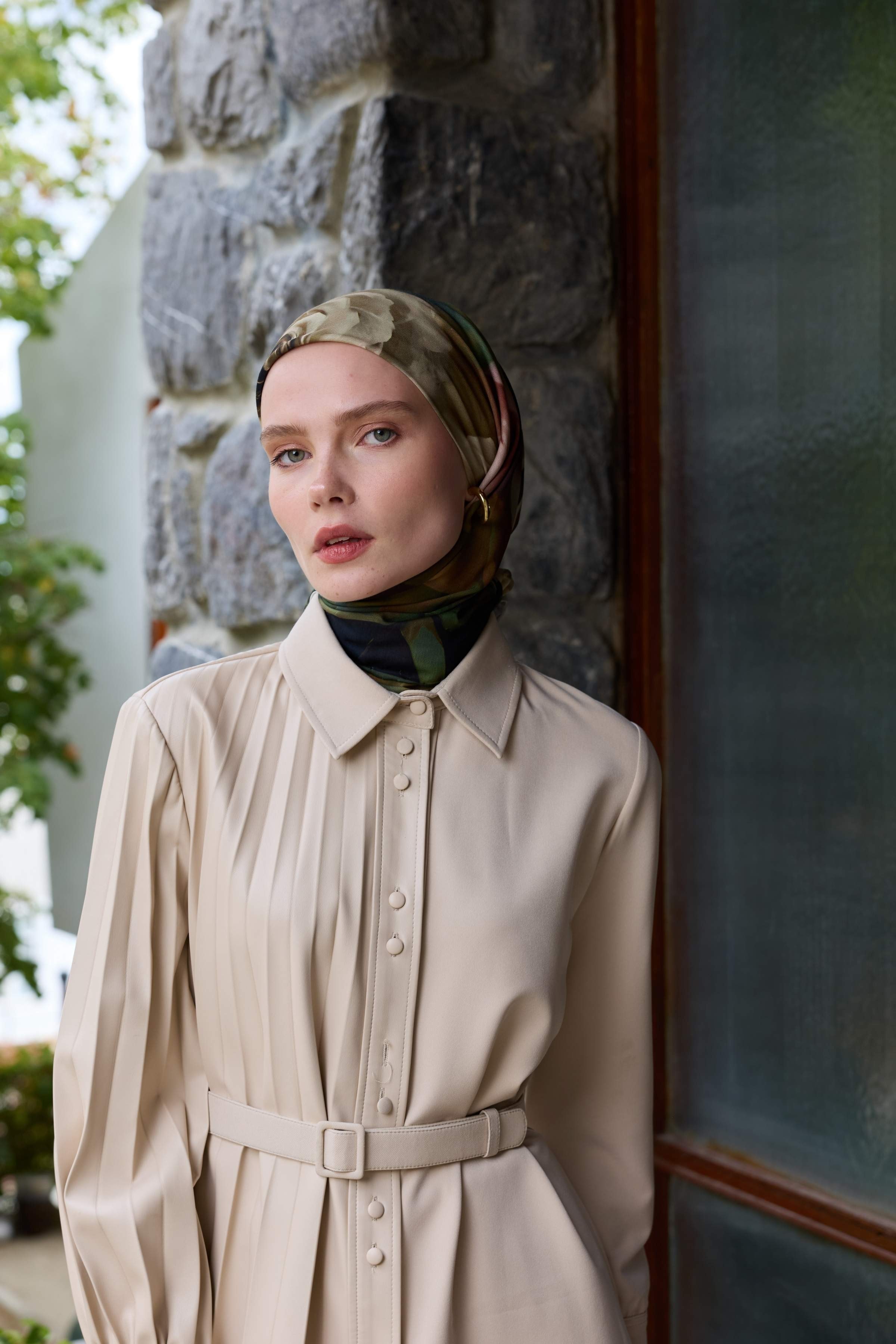 Winter Bloom Soft Eşarp 1239 - Zeytin Kahve