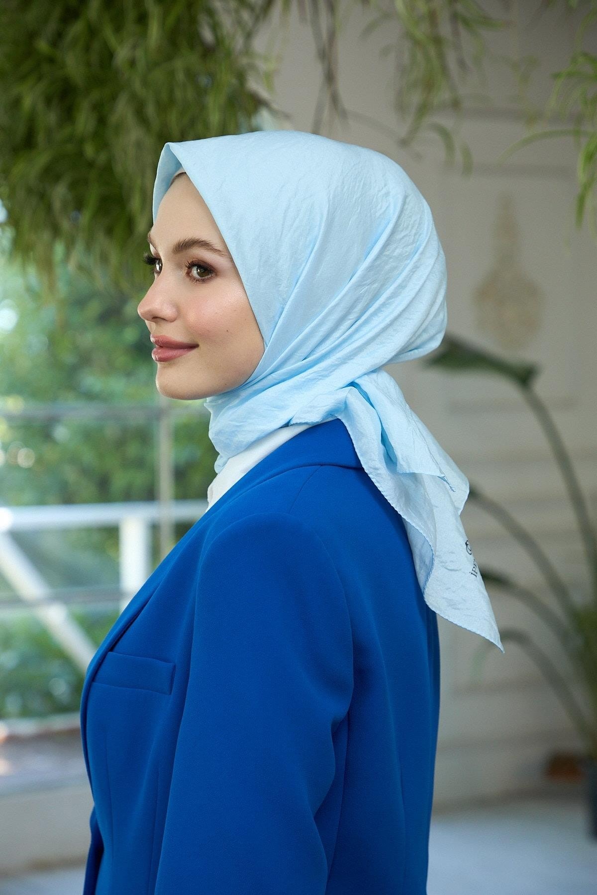 Düz Desen Vual Eşarp Buz Mavi Vual İpek Eşarp - 10100-07