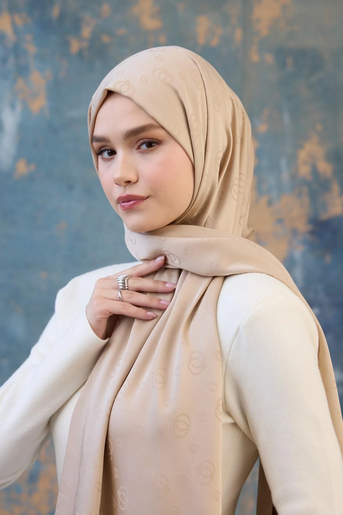 Fall Winter İpeksi Jakar Şal Vizon 9018-25