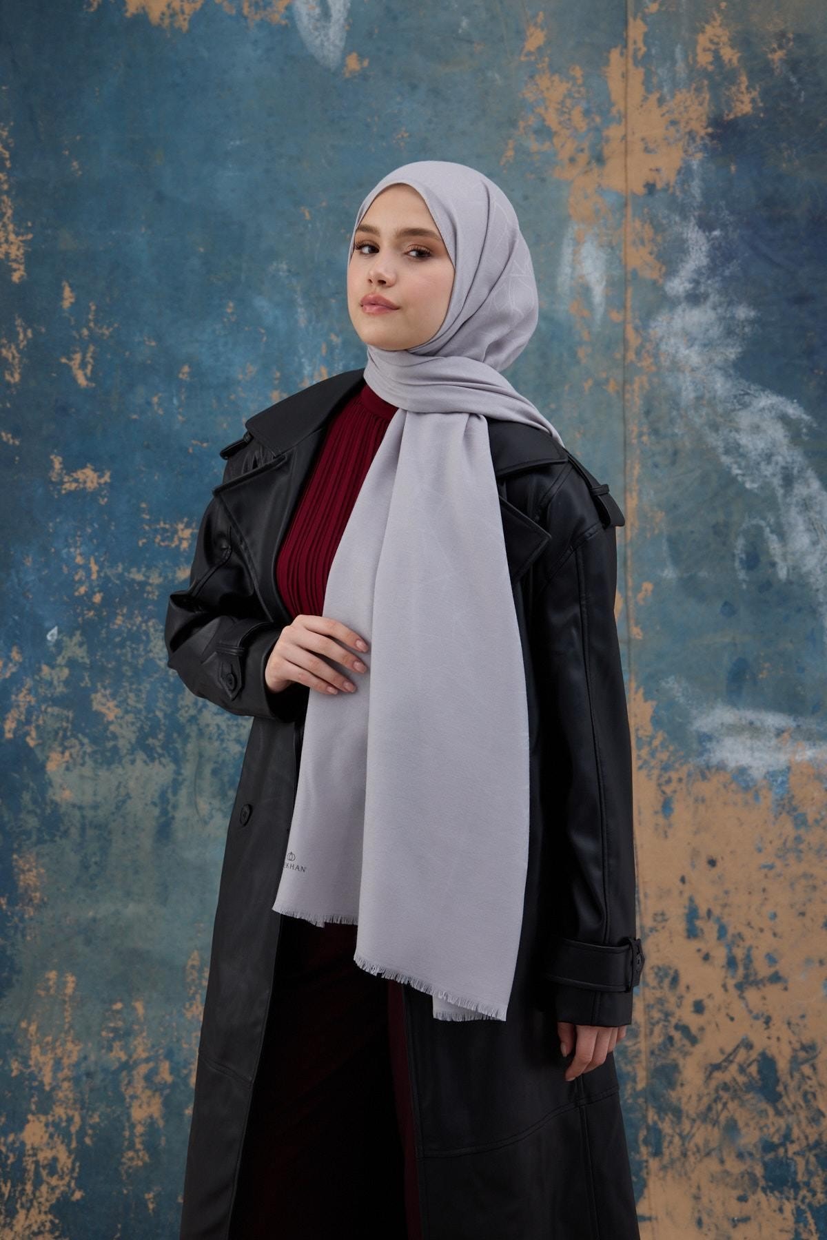 Kare Desen Pamuk Jakar Şal Gri 8012-09