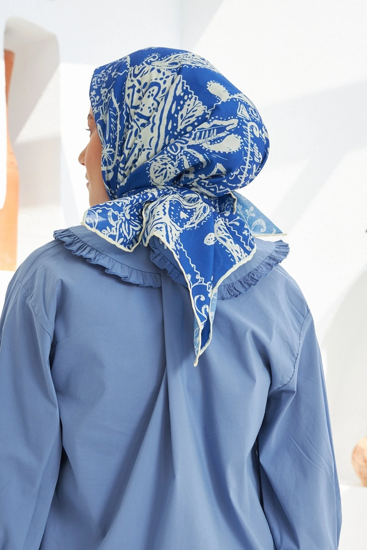 Şal İndigo Pamuk Viskon Eşarp