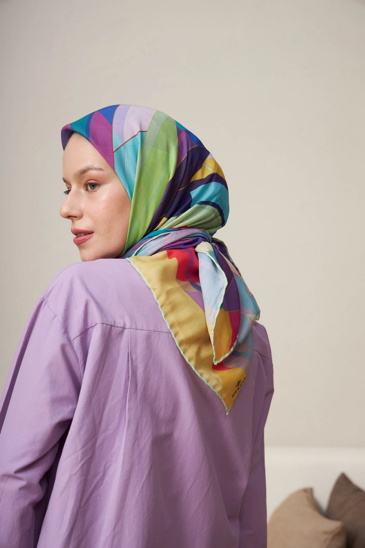 Geometrik Hardal Pamuk Viskon Eşarp