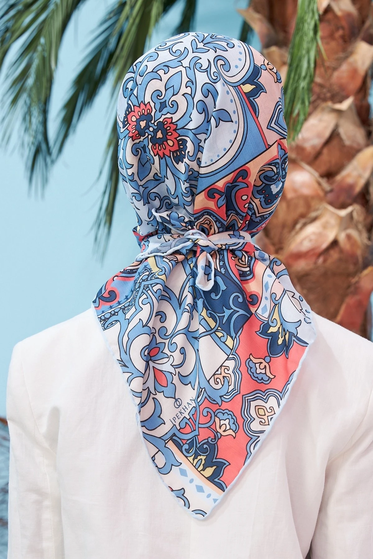 Mozaik Mavi Pamuk Viskon Eşarp