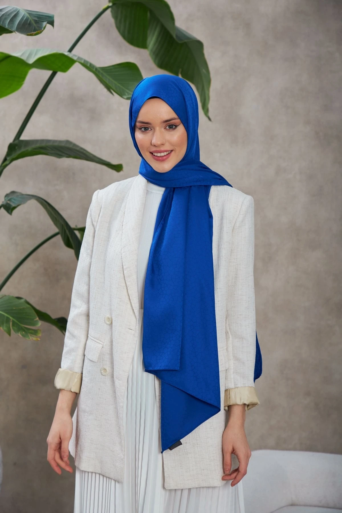 Alesa Desen İpeksi Jakar Şal Lacivert 9003-14