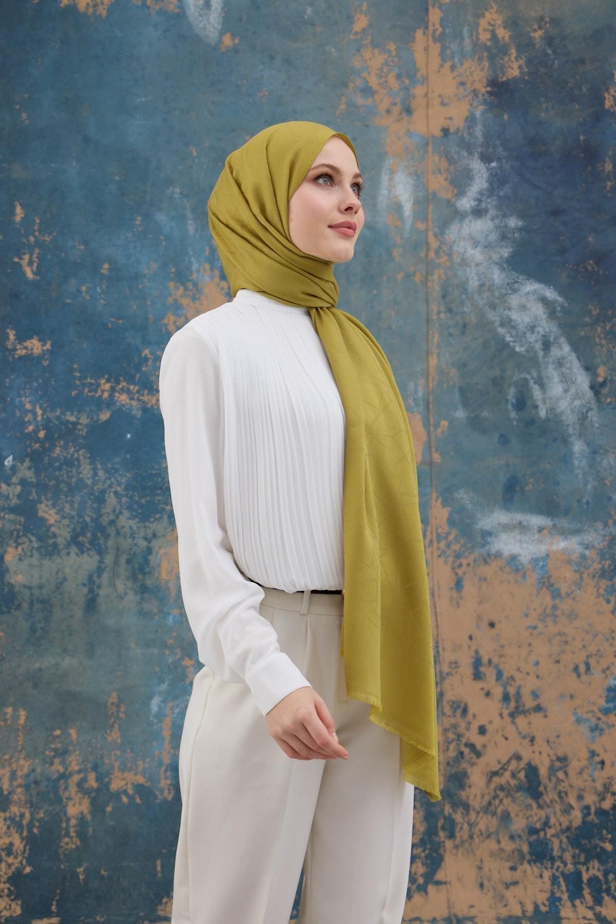 Kare Desen Pamuk Jakar Şal Yağ Yeşili 8012-11