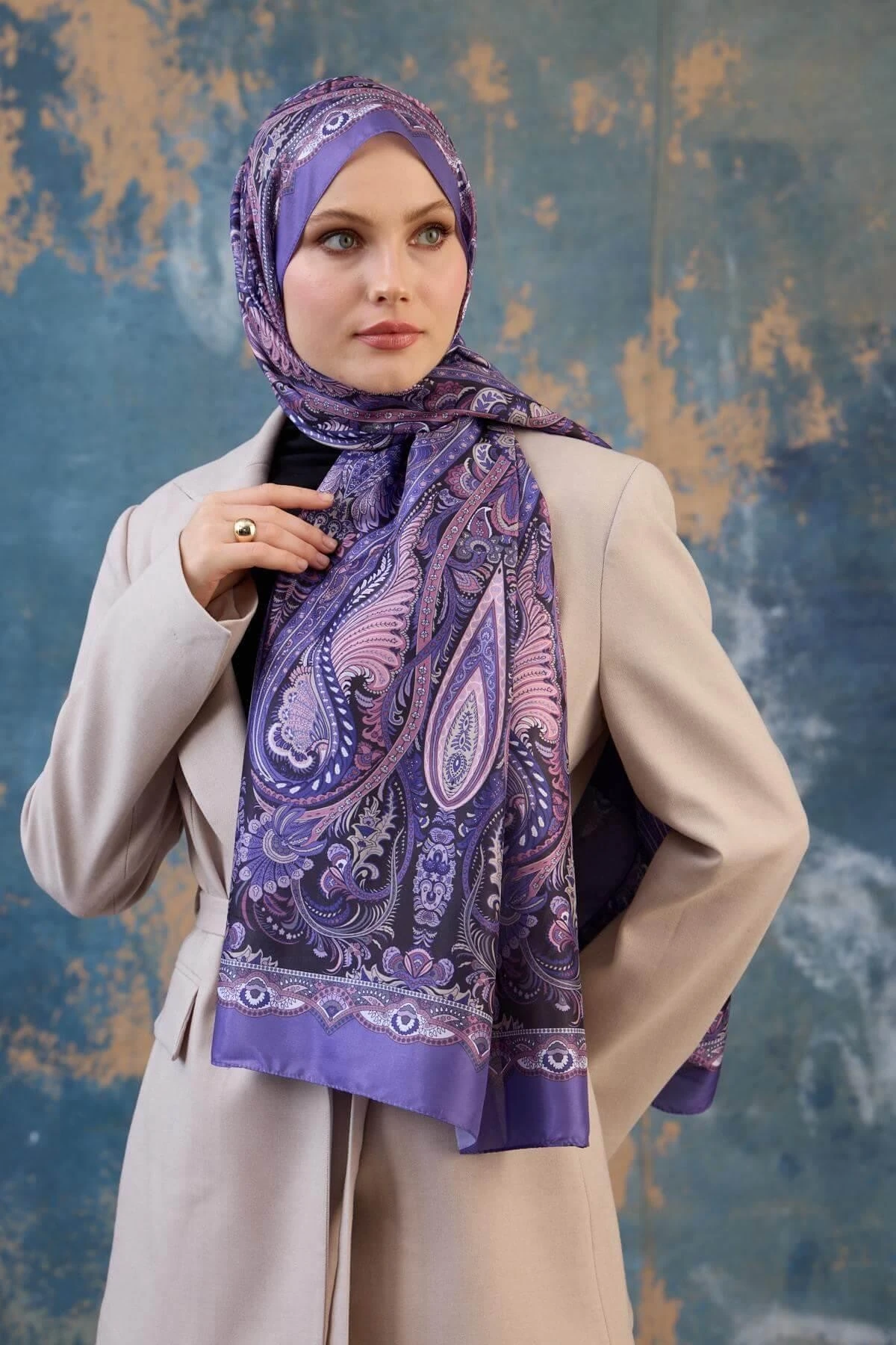 Şal Desen Vual Şal Lila Vual İpek Şal - 9801-04