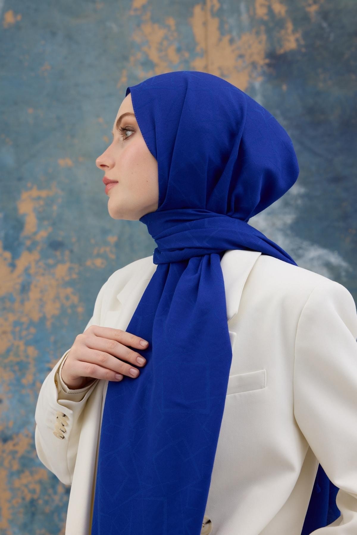 Kare Desen Pamuk Jakar Şal Saks 8012-12