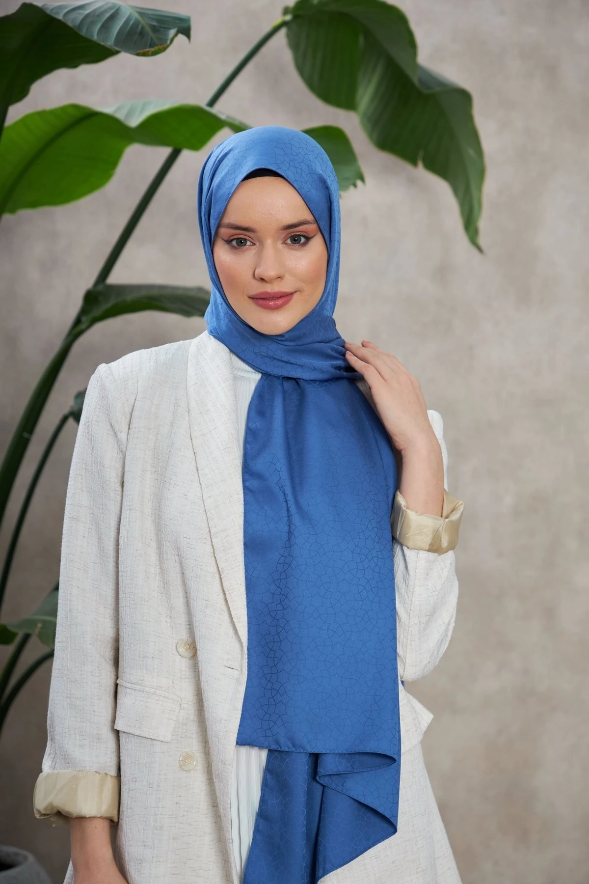 Alesa Desen İpeksi Jakar Şal Mavi 9003-20