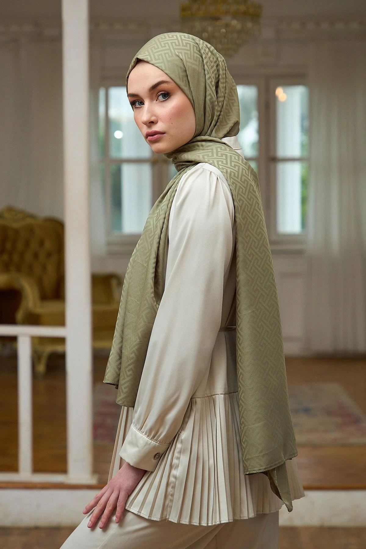 Yaz Işıltısı Koleksiyonu İpeksi Jakar Şal Yosun Yeşili 9017-02